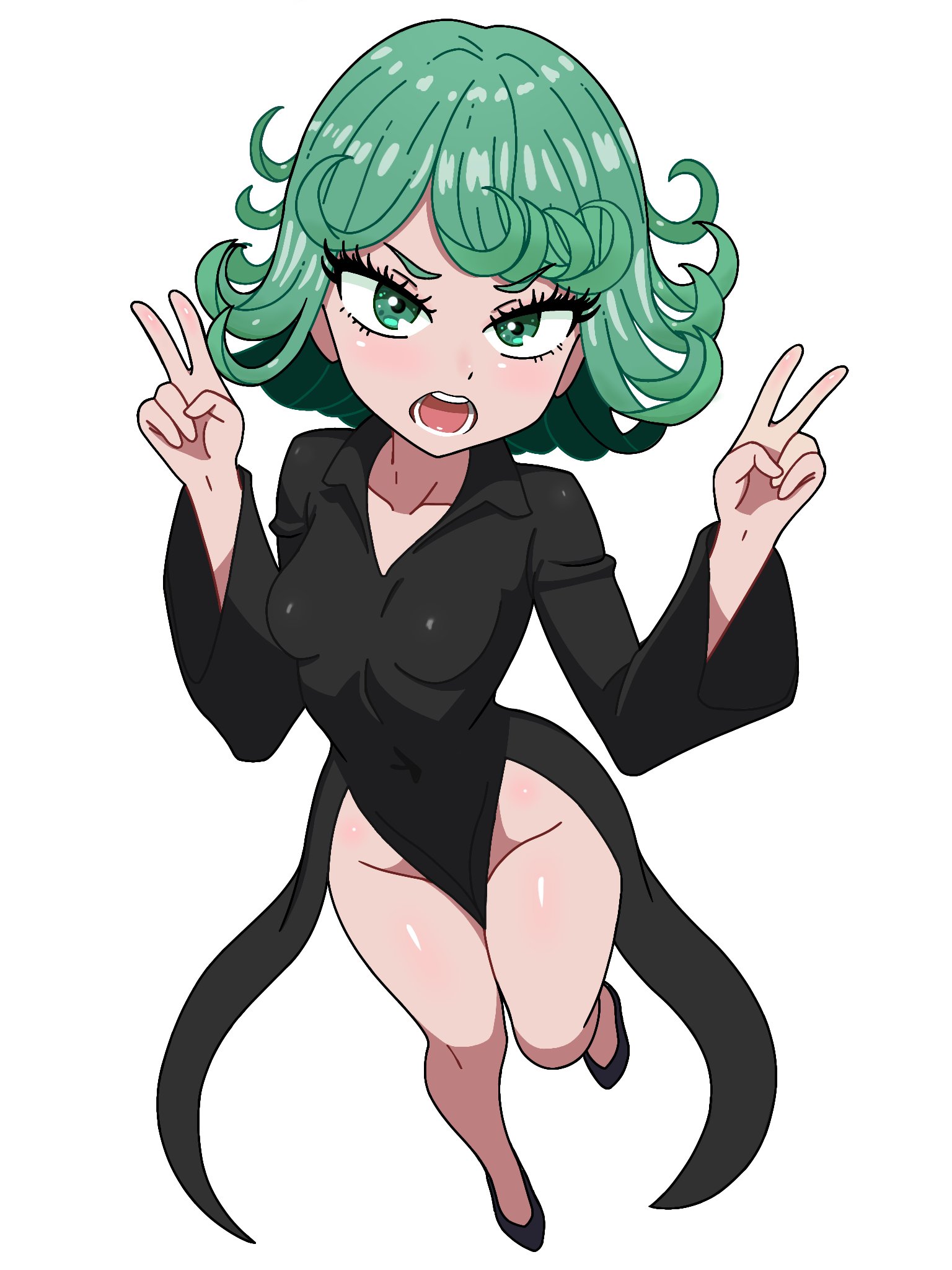 ass, big ass, big breasts, big butt, big thighs, breasts, curvaceous, curvaceous female, curvaceous figure, curvy, curvy figure, curvy hips, fat ass, female, female only, frixtied, green hair, looking at viewer, one-punch man, short hair, shortstack, solo, solo female, tatsumaki
