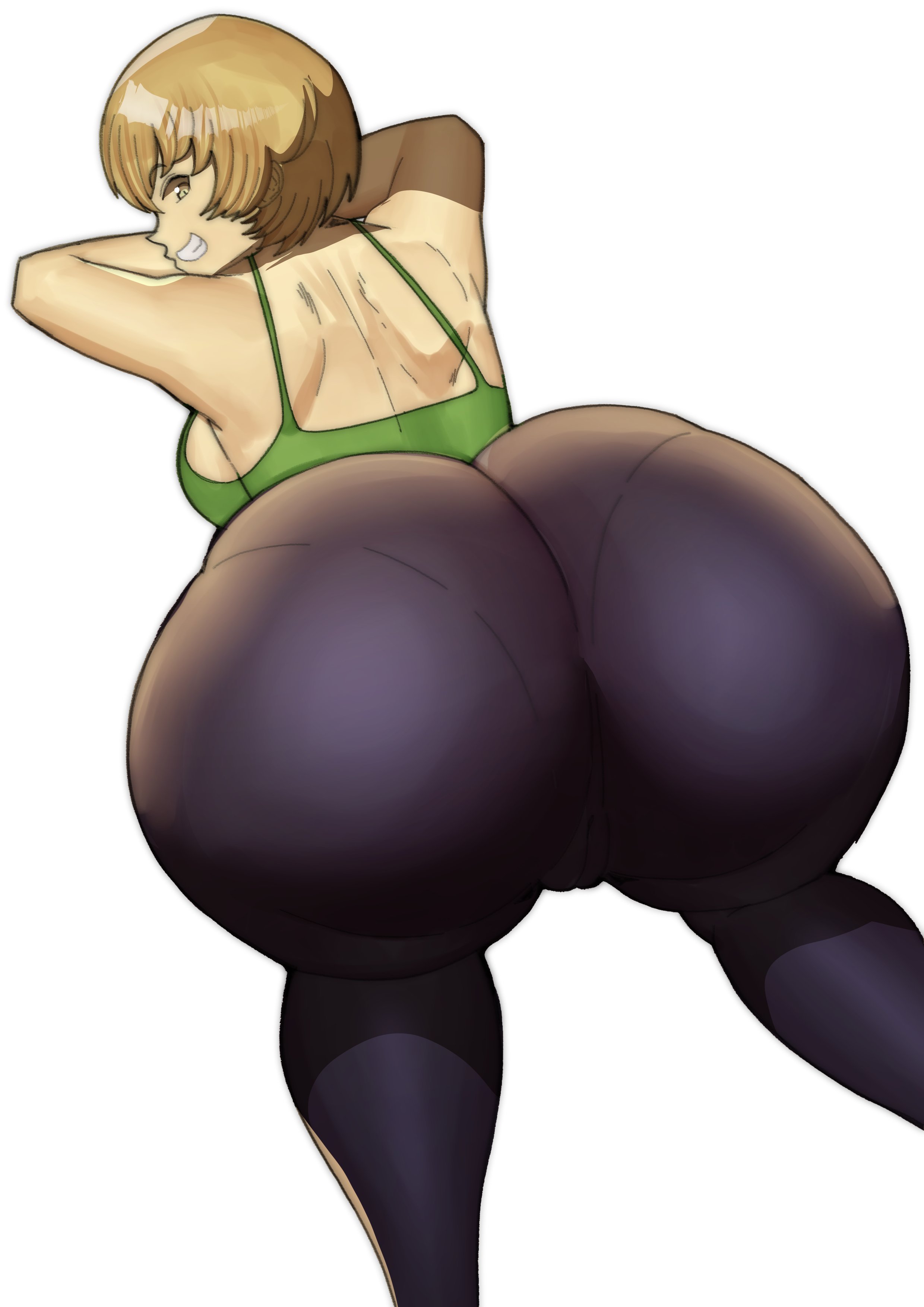 1girls, 2025, 2d, 2d (artwork), 2d artwork, ass, ass focus, atlus, barefoot, big ass, big breasts, big butt, big thighs, breast squish, breasts, bubble butt, curvaceous, curvy, curvy figure, dimple, dimples, doublehero, fat ass, fat butt, female, female focus, female only, giant ass, giant butt, gigantic ass, gigantic butt, gigantic thighs, glistening, glistening ass, glistening body, glistening butt, glistening skin, hand on hip, huge ass, huge breasts, huge butt, huge thighs, hyper, hyper ass, large ass, large breasts, large butt, large thighs, light skin, light-skinned female, long hair, looking at viewer, looking back, looking pleasured, mouth, open mouth, orange eyes, orange hair, pale skin, pale-skinned female, persona, persona 4, persona 4 the golden, plump, plump ass, plump butt, pussy, pussy visible through clothes, satonaka chie, shiny ass, shiny breasts, shiny butt, shiny hair, shiny skin, short hair, side ass, sideass, smile, smiling at viewer, solo, solo female, solo focus, sweat, sweating female, thick thighs, thighs, tight clothes, tight clothing, tight pants, wide ass, wide butt, yellow eyes