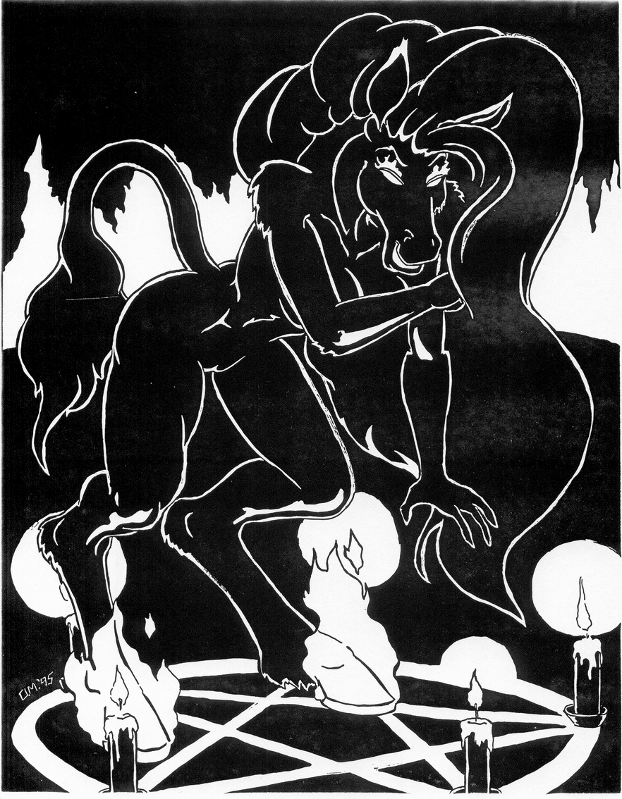 1990s 1995 20th_century anthro breasts burning_candles candles cave equine female fire greyscale hooves long_mane monochrome nightmare_(mythology) oscar_marcus pentagram pussy solo summoning tuft