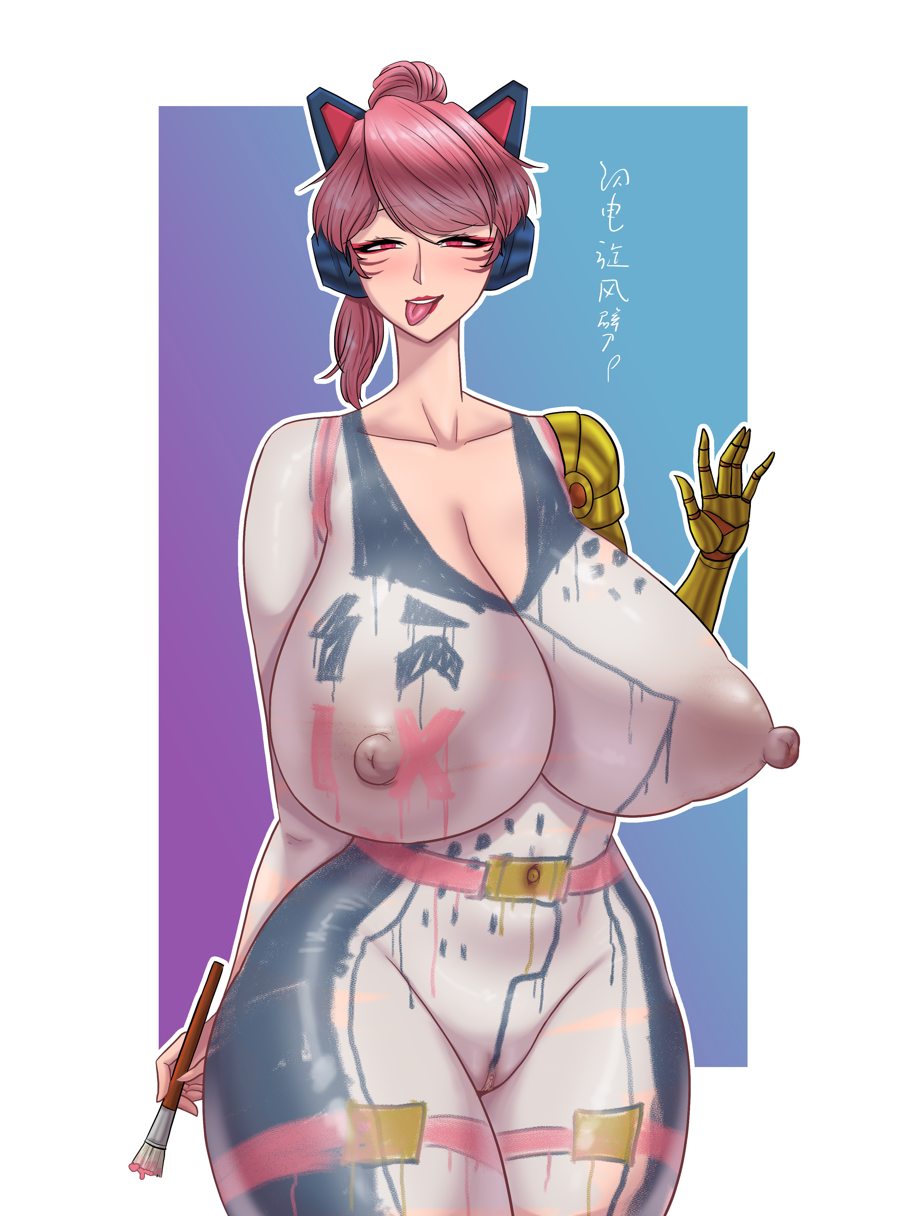 belly button, big breasts, breasts, breasts bigger than head, breasts out, brush, female, huge breasts, lego, naked, naked female, ninjago, ninjago: dragons rising, ninjago: dragons rising (season 1), nipples, painted, painted body, painted clothes, pink hair, pink nipples, pussy, pussy out, sdxfp3, sexy face, sora (ninjago), tits bigger than head, tits out, tongue, tongue out, visible pussy, white skin
