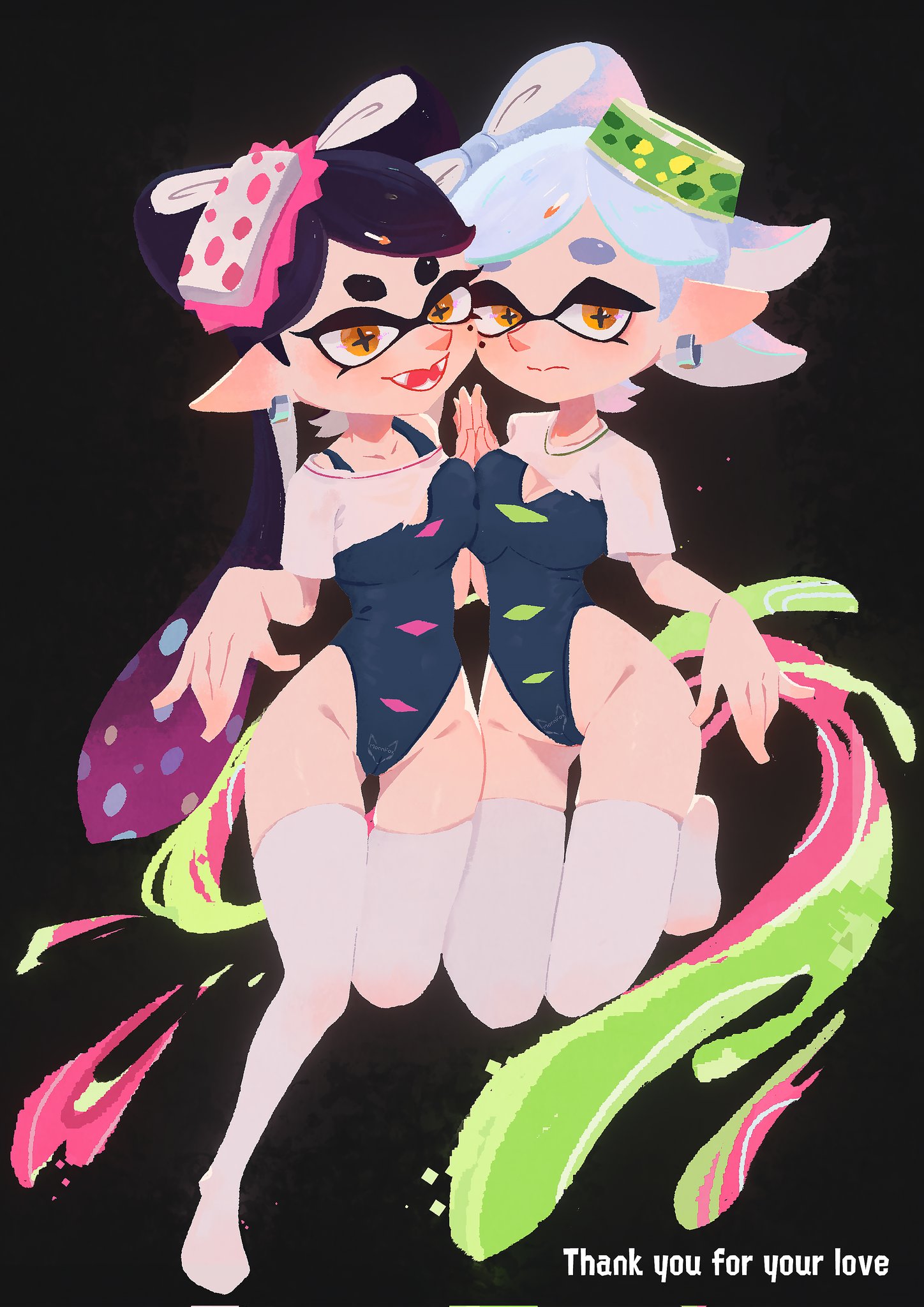2girls, callie (splatoon), female, inkling, inkling girl, marie (splatoon), splatoon, splatoon (series), squid sisters, squid sisters (splatoon), tagme, tentacle hair, zhang tian57284