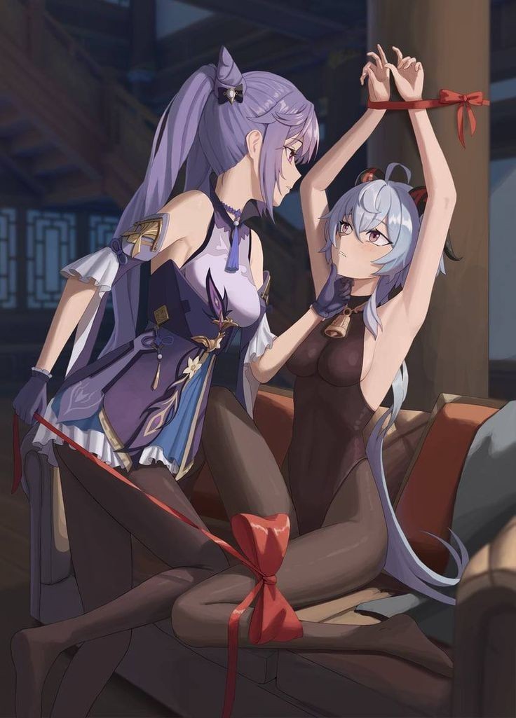 2d, 2girls, bondage, female, ganyu (genshin impact), genshin impact, keqing (genshin impact), yuri
