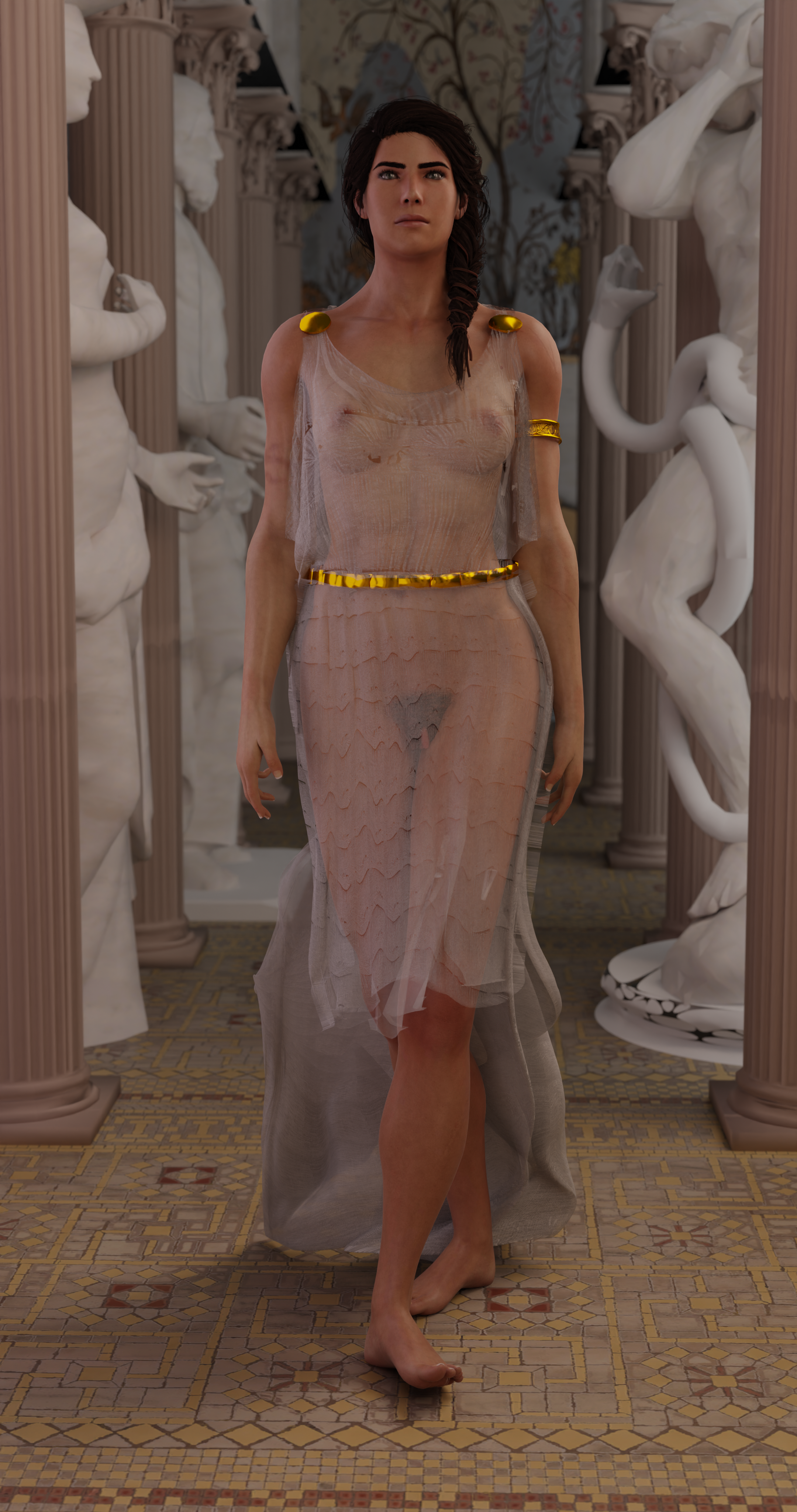 1girls, 3d, areolae, areolae visible through clothing, assassin's creed (series), assassin's creed odyssey, breasts, dress, feet, female, female only, female protagonist, female pubic hair, hairy pussy, kassandra (assassin's creed), light skin, light-skinned female, nipples, nipples visible through clothing, pubic hair, pubic hair visible through clothing, pussy, pussy visible through clothes, see-through, see-through clothing, see-through dress, solo, solo female, statue, transparent clothing, transparent dress, venorg