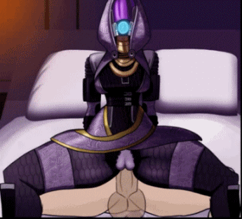 animated, balls, cum, cum in pussy, cum inside, cum on balls, female, large penis, male, mask, masked female, mass effect, orgasm, penis, purplemantis, pussy, quarian, reverse cowgirl position, straight, tali'zorah nar rayya