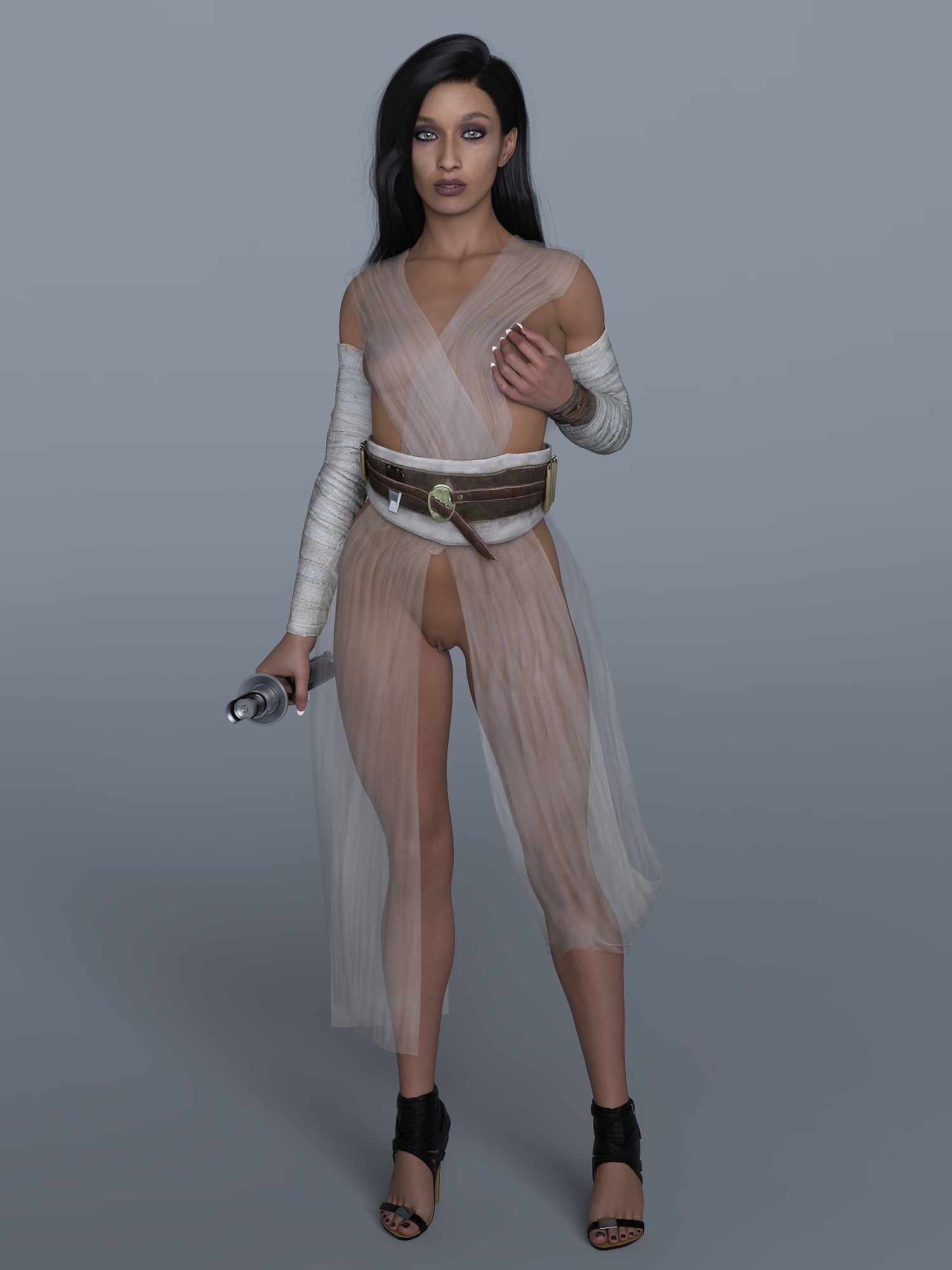 1girls, 3d, daz studio, female, female only, full body, functionally nude, functionally nude female, high heels, inquisitor (star wars), jedi: fallen order, lightsaber hilt, second sister, see-through, see-through clothing, solo, star wars, trilla suduri, zauselzaus