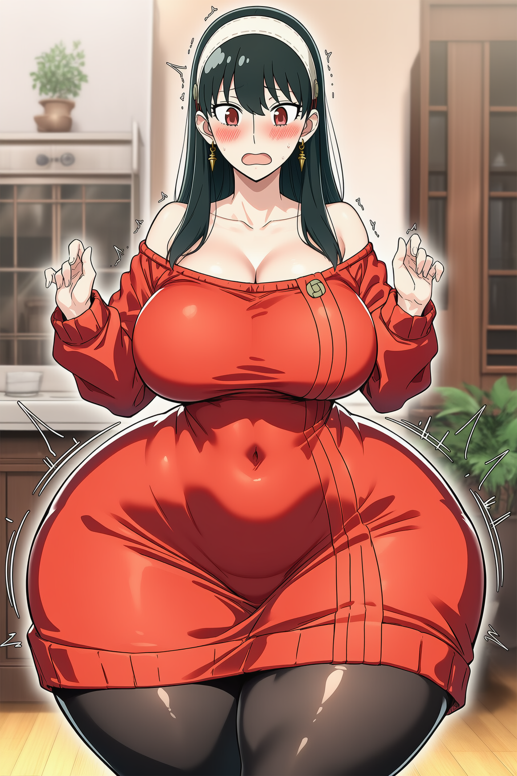 ai_generated big_ass big_breasts big_butt blush cleavage flustered goldencum34 hips_wider_than_shoulders massive_ass navel_visible_through_clothes spy_x_family thick_thighs wide_hips yor_briar yor_forger