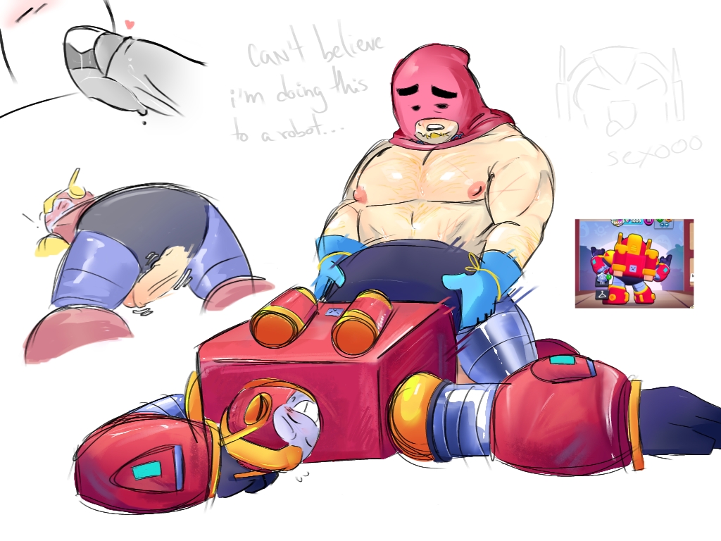 2boys, ambiguous penetration, beard, brawl stars, duo, gay, gay sex, gloves, grom (brawl stars), hairy, hairy chest, hairy male, human on robot, interspecies, interspecies sex, licking penis, male, male only, male/male, muscular, muscular male, oral, oral sex, penis, reference image, robot, robot boy, robot humanoid, scars, scars on chest, self upload, surge (brawl stars), unknownhex (artist), we are so back, yaoi