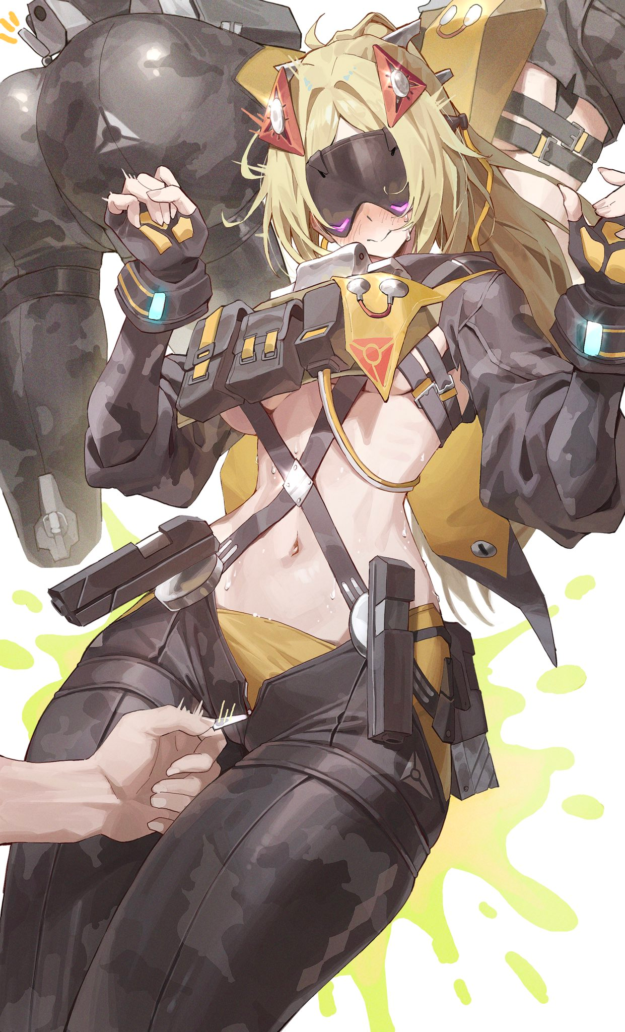 ass, big ass, big breasts, breasts, chest strap, eyewear, female, flustered, military uniform, tagme, tight clothing, trigger (zenless zone zero), underboob, zenless zone zero, zipper, zipper pull tab