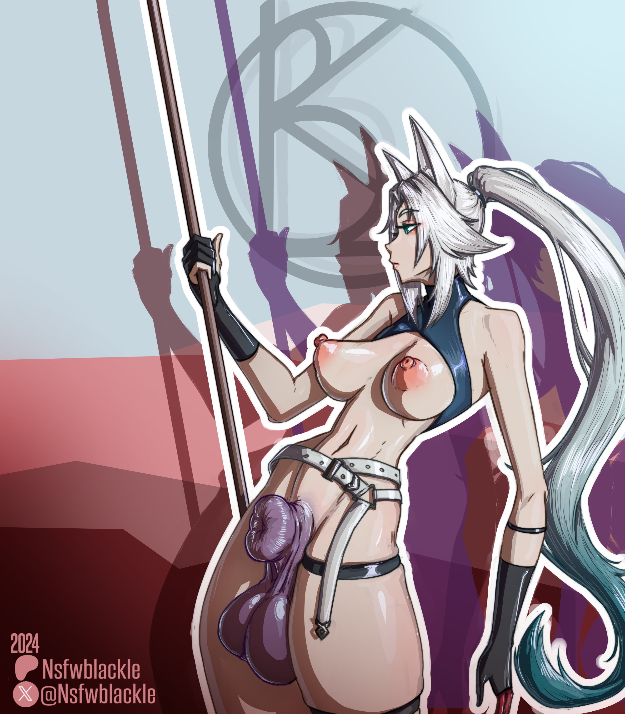 animal ears, feixiao (honkai: star rail), fully sheathed, futanari, honkai: star rail, horsecock futa, intersex, nsfwblackle, sheath, sheath on humanoid, solo, solo futa