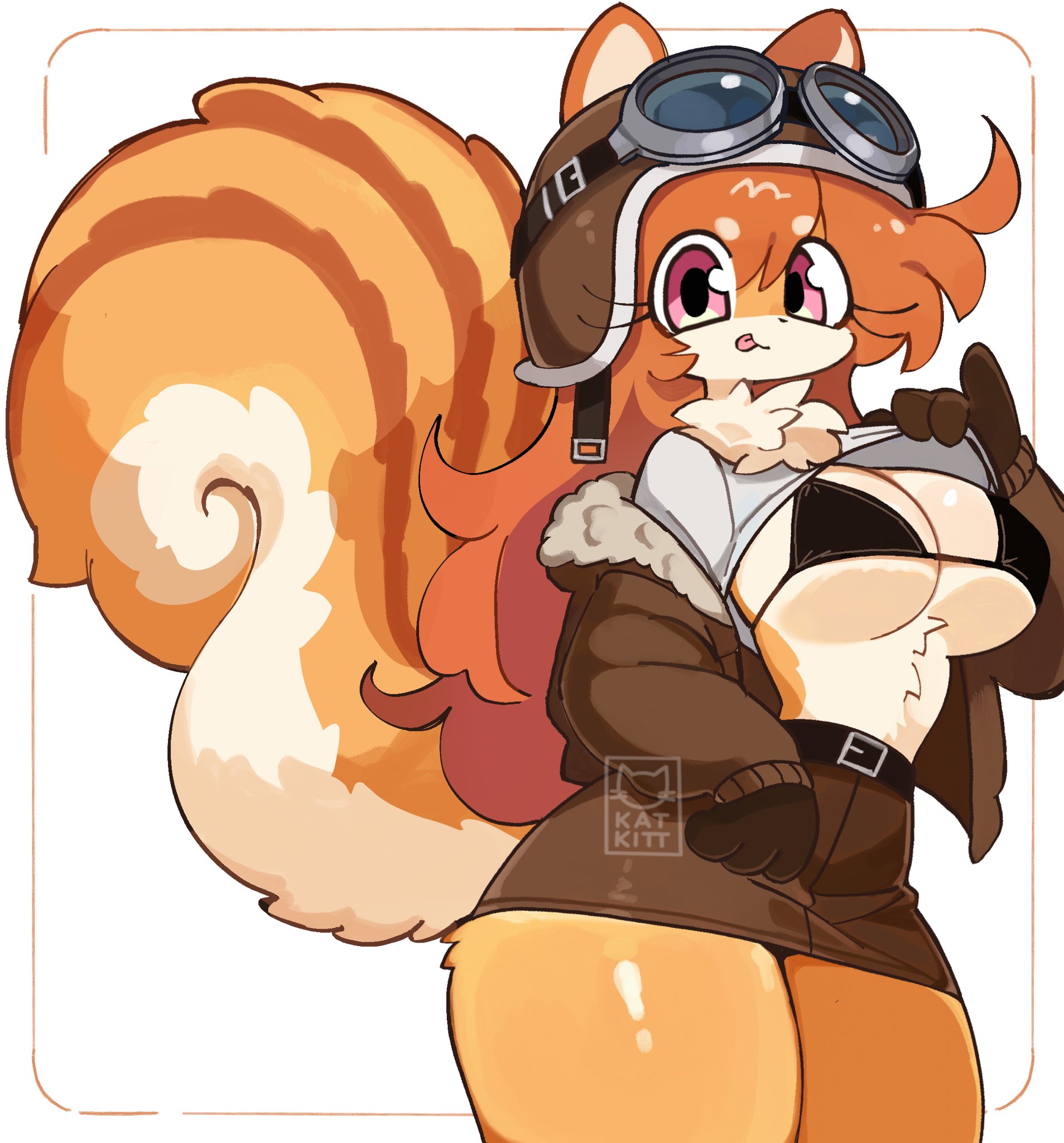 1girls, bra, breasts, female, fur, furry, kat kitt, looking at viewer, medikitten, pilot suit, shirt lift, smile, tagme