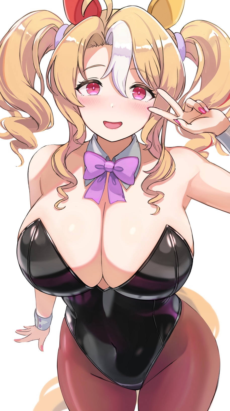 1girls, big breasts, bowtie, breasts, bunny ears, bunny girl, bunnysuit, enumiyan, female, fusaichi pandora (umamusume), human, solo, umamusume