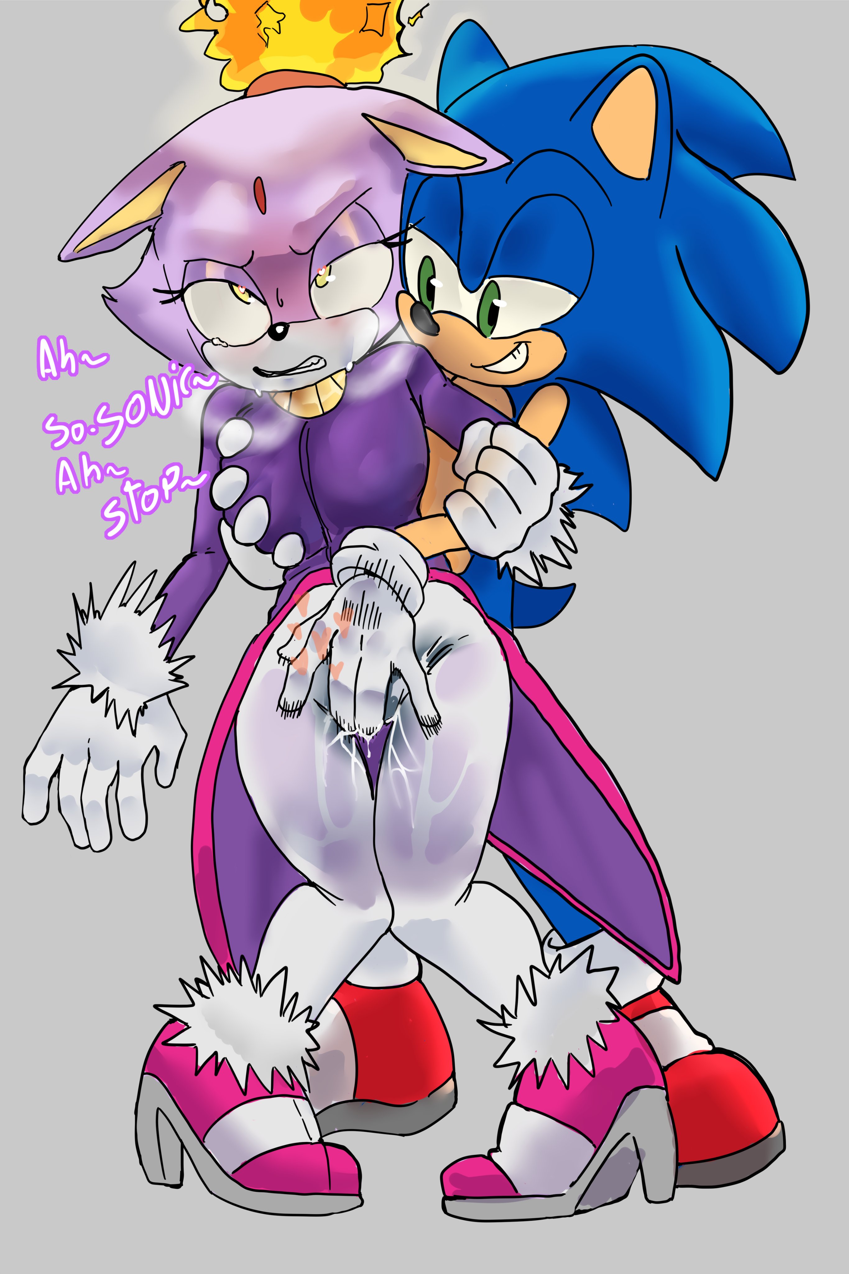 1boy, 1girls, blaze the cat, breast grab, breasts, crying with eyes open, embarrassed, embarrassed female, feline, female, fingering, fingering pussy, fingering through clothes, fire, heart, heart-shaped pupils, looking pleasured, male, pussy, pussy juice, sega, sex, sonic (series), sonic the hedgehog, sonic the hedgehog (series), squirting in bottomwear, squirting through clothes, squirting through pantyhose, tears, teasing