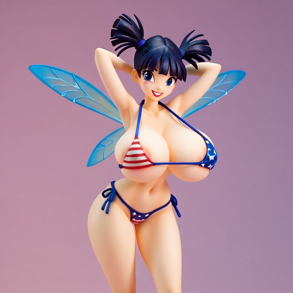 2024 4kids_entertainment ai_generated american_flag_bikini areola_slip arms_behind_head bangs blaste blue_eyes blue_hair fairy_wings female female_focus female_only figurine happy huge_breasts huge_nipples hyper_breasts lipstick looking_at_viewer makeup micro_bikini musa musa_(winx_club) nickelodeon nipple_bulge rainbow_(animation_studio) short_hair smile solo tiny_waist twintails wide_hips winx_club