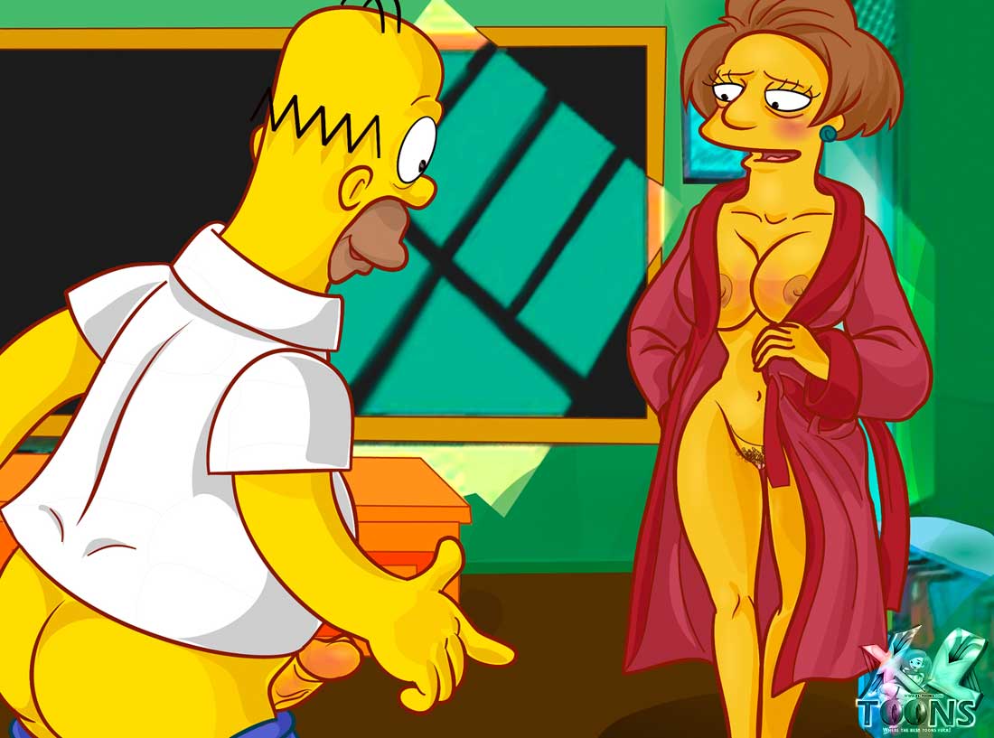 ass blush chubby clothes color edna_krabappel female homer_simpson human indoors male penis straight tagme the_simpsons xl-toons.com