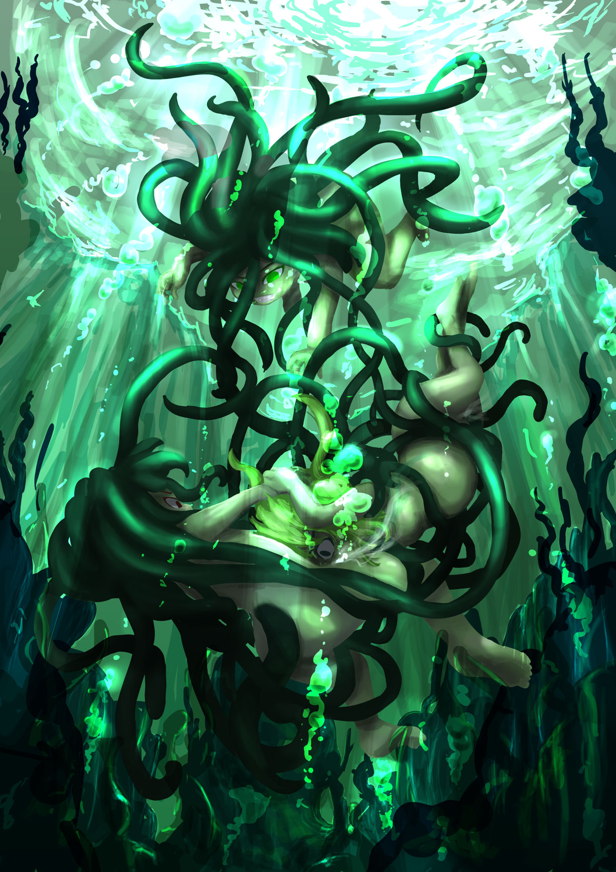 deepthroat drowning fellatio monster_girl oral rape rou271 rou_(rou22) tentacle underwater