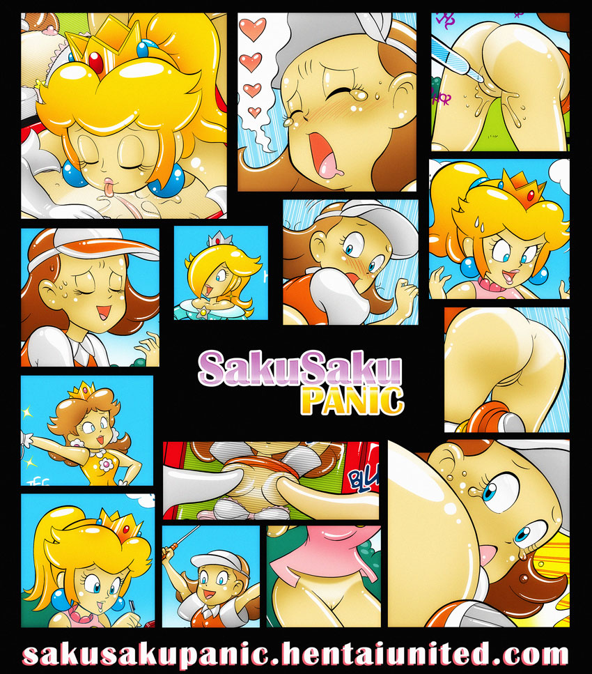 4girls ass azalea_(mario) bare_shoulders blonde_hair blue_eyes blush bottomless bra breasts brooch brown_hair closed_eyes clothing crown cunnilingus earrings female female_only gloves hair_over_one_eye half_nude heart human licking_pussy lipstick looking_back looking_down mario_(series) mario_golf multiple_girls nintendo nipples open_mouth ponytail princess_daisy princess_peach princess_rosalina pussy pussy_juice sakurakasugano shirt spoken_heart tank_top tears tongue tongue_out visor_cap