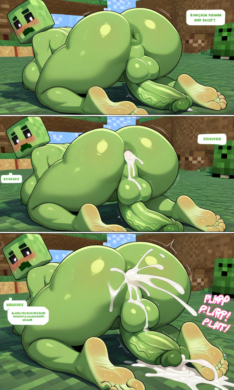 ai_generated cock-tail creeper cum_in_ass dickgirl feet futa_sans_pussy futanari minecraft