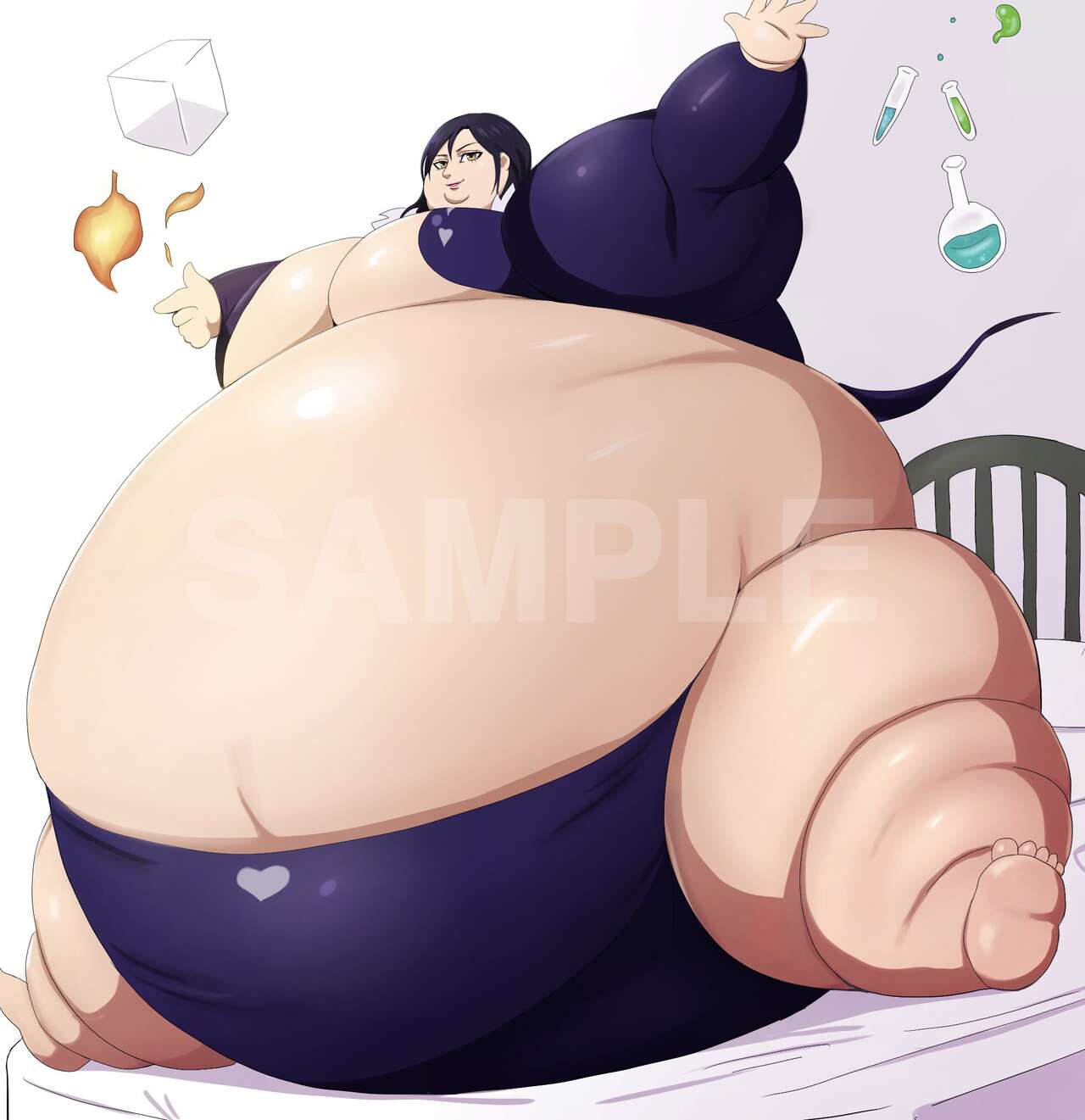 1girls dark_hair fat_fetish female full_body_shot large_belly light-skinned_female nikutsuki obese sitting ssbbw