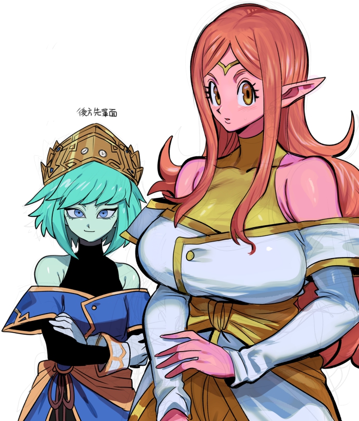 2girls aeos aqua_hair chronoa corelessmoter dragon_ball dragon_ball_heroes pink_skin tagme