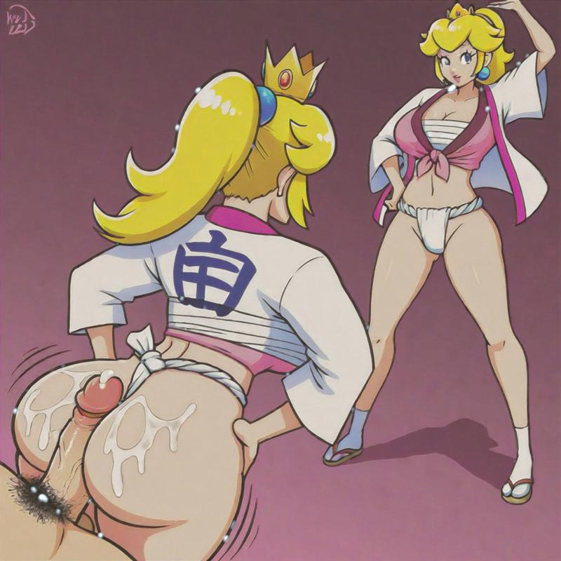 1boy 1girls ai_generated ass ass assjob big_ass big_breasts big_butt breasts buttjob cum cum_on_ass ejaculation erection fundoshi fundoshilover101 happi_(clothing) hot_dogging huge_ass huge_butt mario_(series) nintendo penis_between_ass penis_on_ass princess_peach sarashi super_mario_bros.