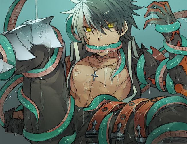 black_hair elsword gag male male_only raven_(elsword) tagme tentacle_in_mouth tentacle_on_male yellow_eyes