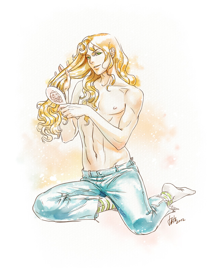 1boy 2002 artist_request bishoujo_senshi_sailor_moon brushing_hair clothing femboy male male_only shirtless solo solo_male tagme zoisite