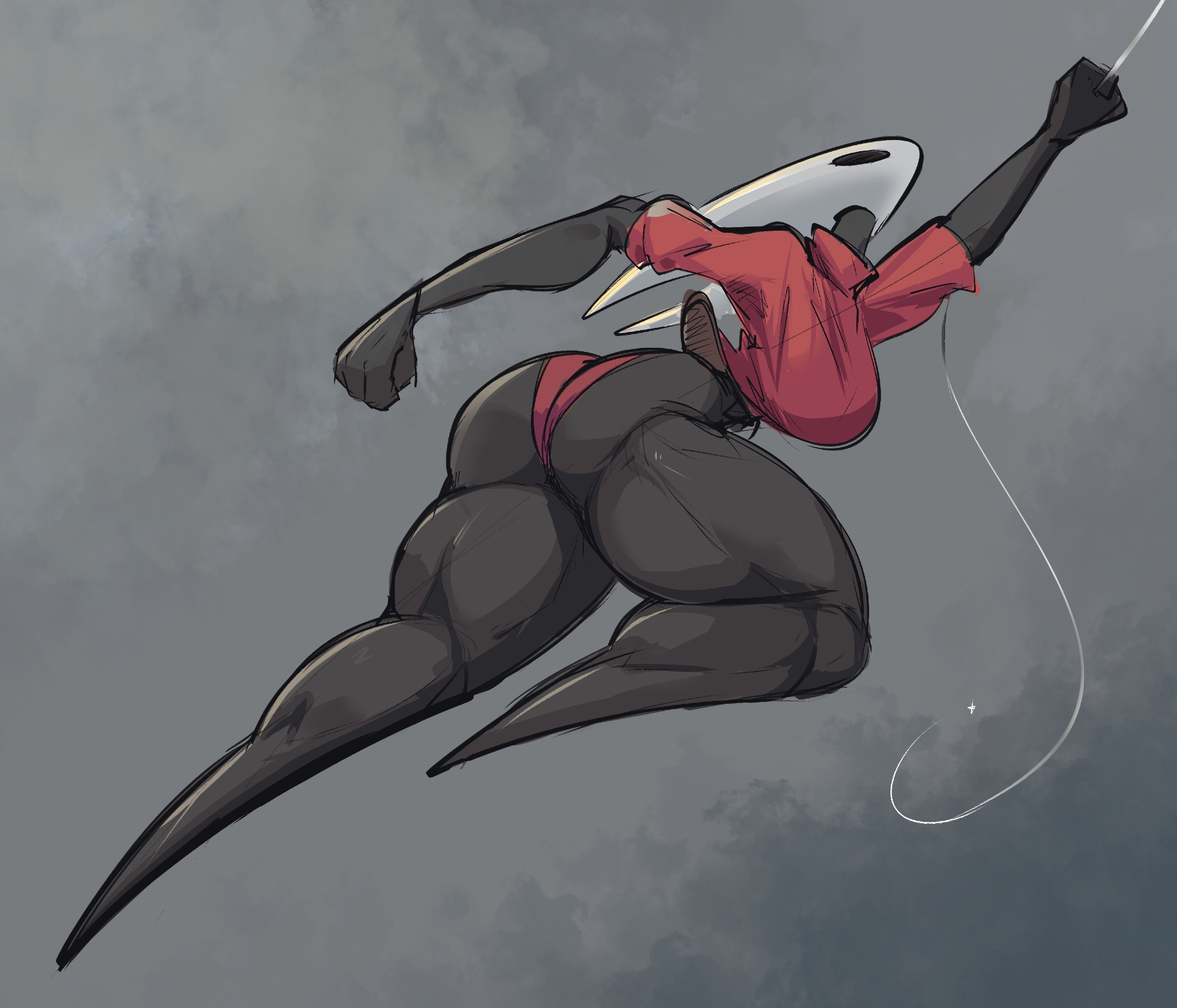 ass, big ass, big breasts, breasts, dreamerknights, female, hollow knight, hollow knight: silksong, hornet (hollow knight), looking away, muscles, muscular, muscular female, muscular thighs, spider girl, thick thighs