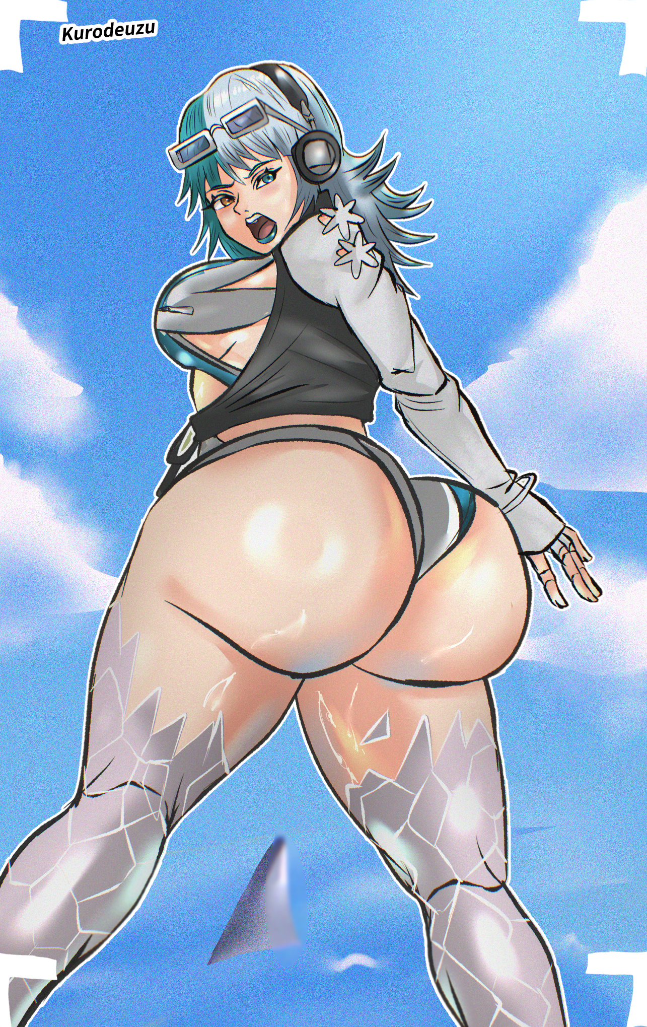 1girls, bent over, big ass, big breasts, breasts, cleavage, eyewear on head, female, female focus, jeff the land shark, kurodeuzu, luna snow, luna snow (cool summer), luna snow (marvel rivals), marvel, marvel comics, marvel rivals, sunglasses, thick thighs, wink