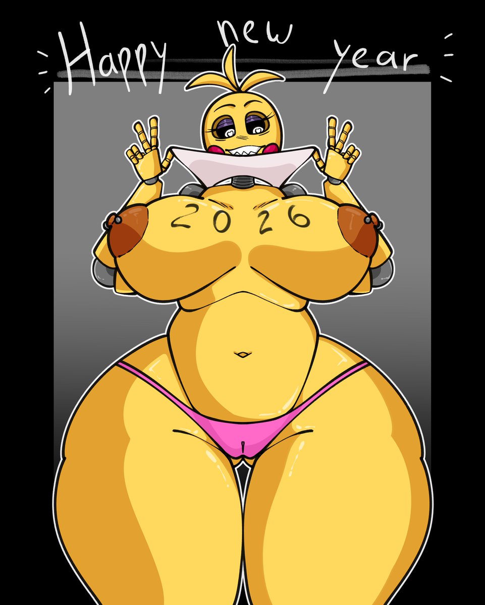 1girls, absurd res, animatronic, bib, black sclera, blush, chicken, female, female only, five nights at freddy's, five nights at freddy's 2, grin, heart-shaped pupils, huge breasts, looking at viewer, navel, panties, reference image, robot, robot girl, robot joints, sharp teeth, solo, tagme, thick thighs, toy chica (fnaf), toy chica (love taste), white eyes, x yarita