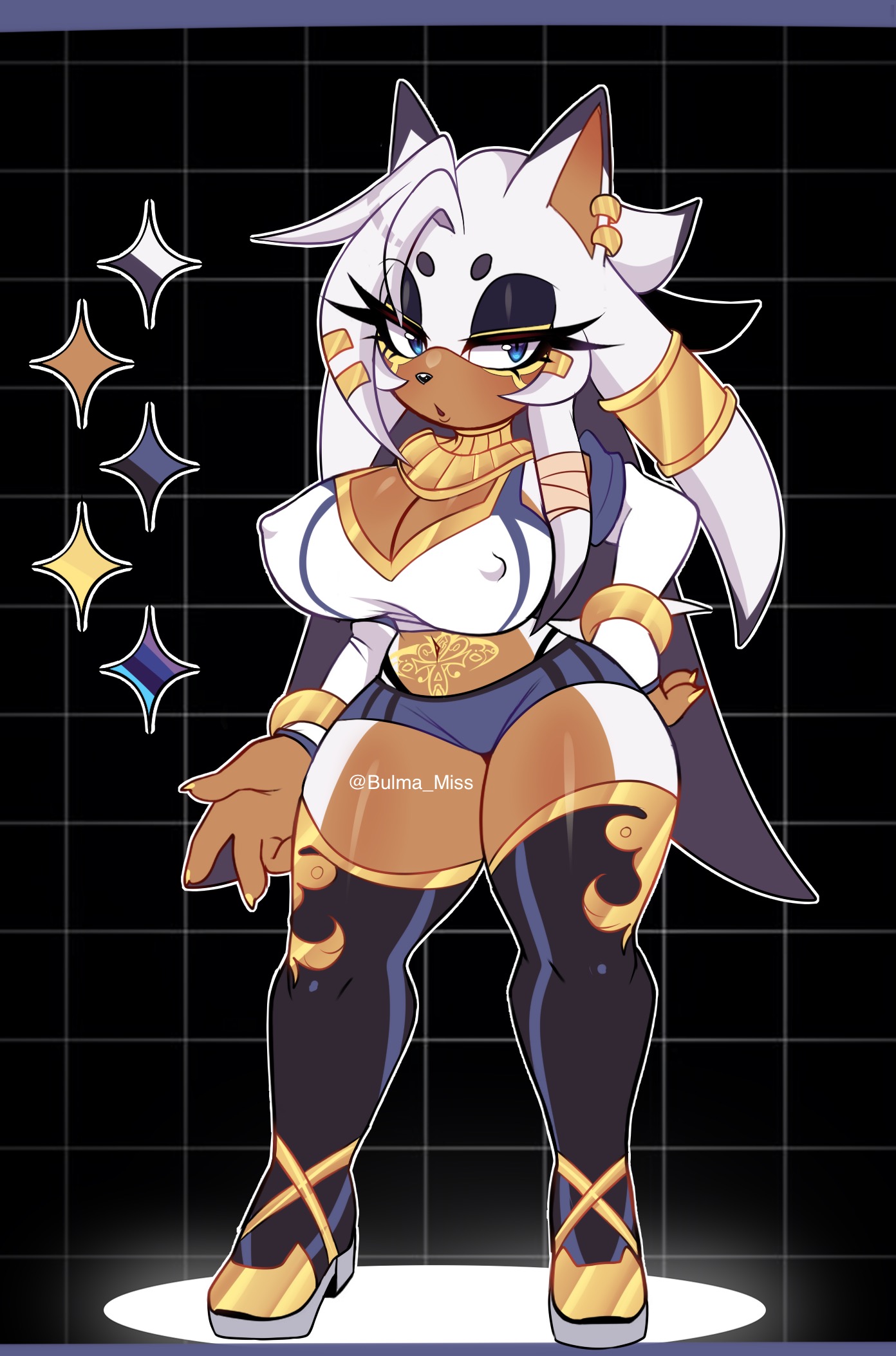 1girls, anthro, anubis, artist request, big ass, big breasts, big butt, blue eyes, booty shorts, bra, breasts, celestia anubis, commission, crop top, curvaceous, curvy, curvy body, curvy female, curvy figure, curvy hips, deity, earings, echidna, erect nipples, female, gloves, goddess, gold (metal), gold jewelry, gold trim, hand on hip, high heels, jewelry, looking at viewer, makeup, nipple bulge, nipples, oc, original, original character, perky breasts, perky nipples, phabershlev, pubic tattoo, shiny skin, short shorts, sonic, sonic (series), sonic the hedgehog (comics), sonic the hedgehog (series), tattoo, tattoos, thick, thick ass, thick butt, thick hips, thick legs, thick thighs, thigh boots, thigh highs, thigh strap, thighhighs, thighs, thong, thong straps, tight clothing, voluptuous, voluptuous body, voluptuous female, white fur, white hair, wide hips