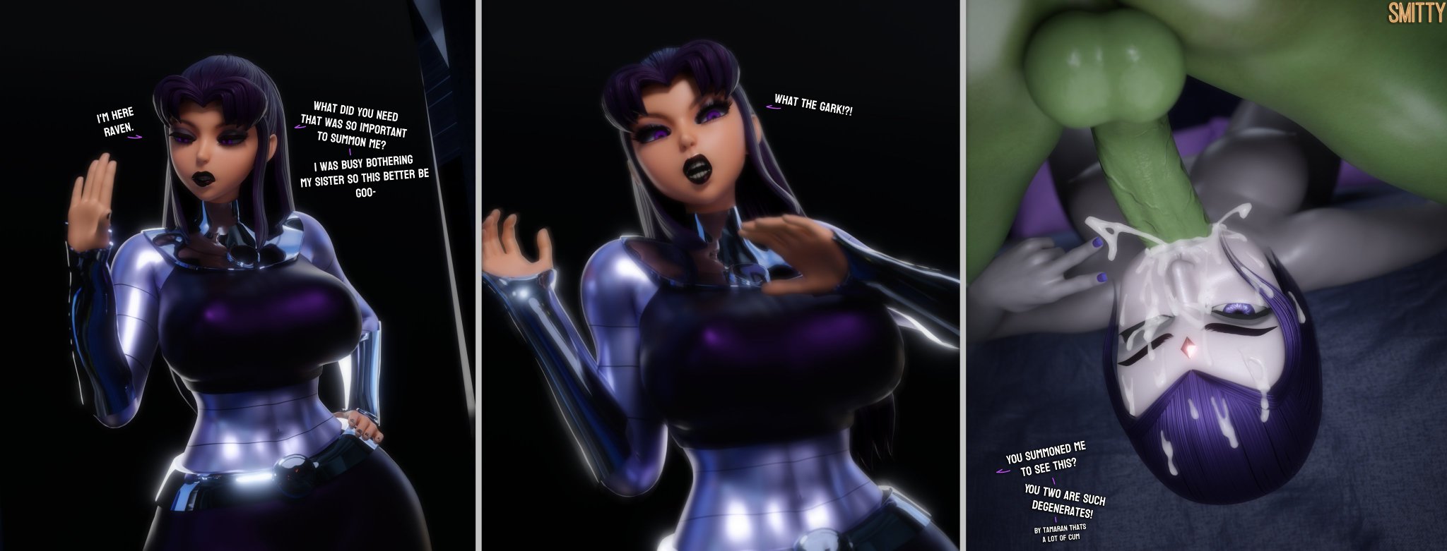 1boy, 2girls, 3d, alien, alien girl, alien humanoid, ass, beast boy, big ass, big breasts, blackfire, blowjob, breasts, bust, busty, cambion, chest, cum, cum in mouth, cumshot, curvaceous, curvy, curvy figure, dc, dc comics, demon, demon girl, ejaculation, english text, exhibitionism, fellatio, female, garfield logan, goth, goth girl, green body, green skin, green-skinned male, half demon, half human, half-demon, half-human, hips, hourglass figure, huge ass, huge breasts, human, humanoid, komand'r, large ass, large breasts, legs, light skin, light-skinned female, male, male/female, metahuman, multiple females, multiple girls, oral, orange body, orange skin, orange-skinned female, orgasm, pale skin, pale-skinned female, partial male, rachel roth, raven (dc), smitty34, sorceress, straight, tamaranean, teen titans, text, thick, thick hips, thick legs, thick thighs, thighs, voluptuous, waist, wide hips