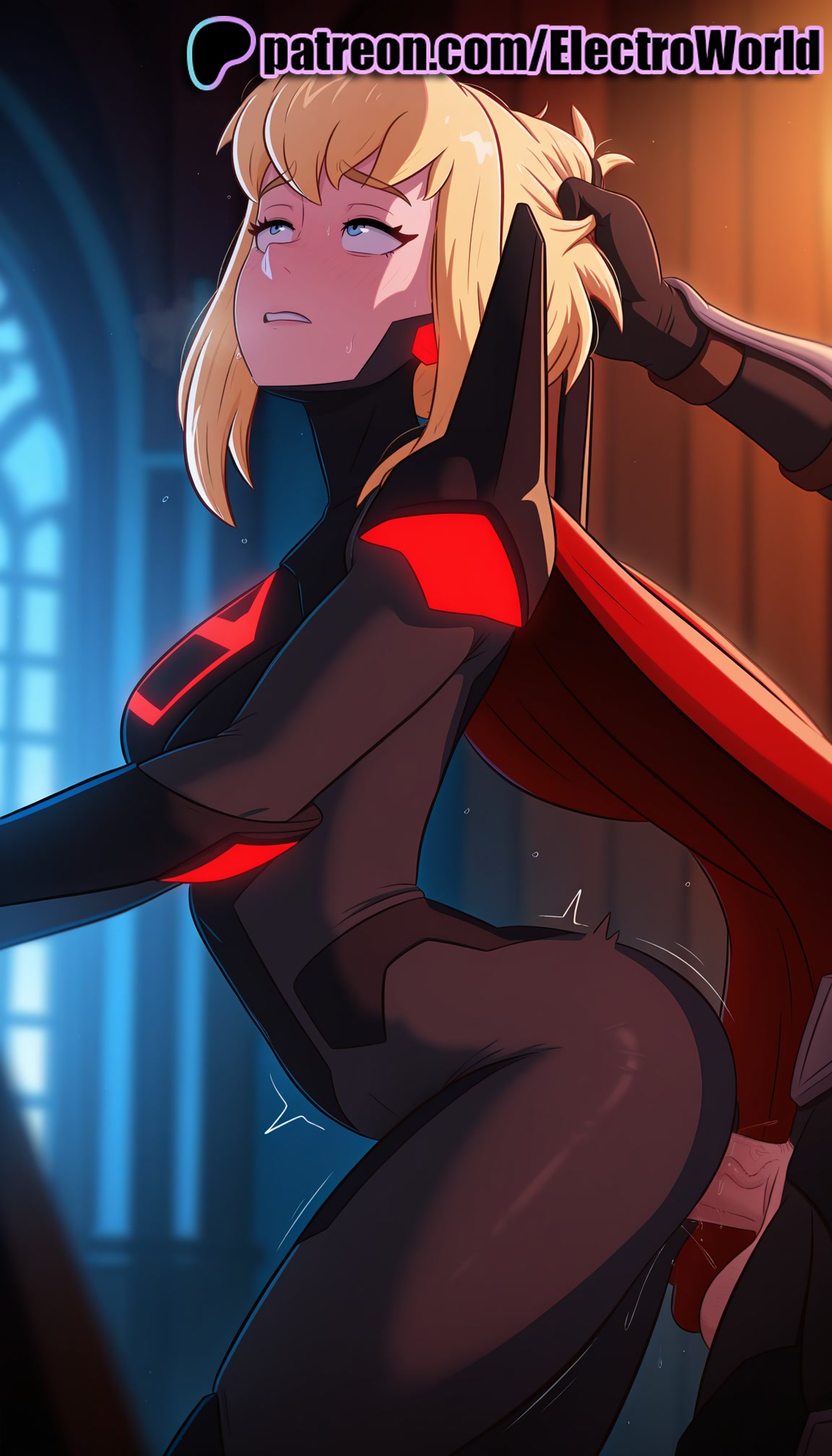 1boy, 1girls, 2025, ai generated, artist name, blonde hair, blue eyes, blurry, blurry background, bodysuit, clenched teeth, dc, dc comics, electroworld, female, hi res, high quality, high resolution, highres, kara zor-el, male, my adventures with superman, patreon, patreon username, pixie crop, pixie crop bangs, pixie crop female, pixie crop hair, pixie crop with long locks, pixie cut, pixie cut bangs, pixie cut female, pixie cut hair, pixie cut with long locks, short hair, short hair bangs, short hair with long locks, short-haired female, stable diffusion, straight, supergirl, supergirl (my adventures with superman), superman (series), trembling, watermark
