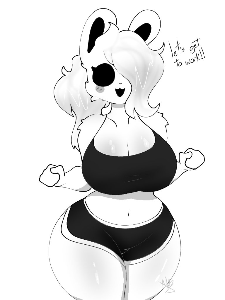 anthro female, big breasts, black eyes, breasts, bunny, bunny ears, bunny girl, cube 459 (geometry dash), female, female only, femgram, fur, furry, furry only, geometry dash, ponytail, rabbit, text, the mag