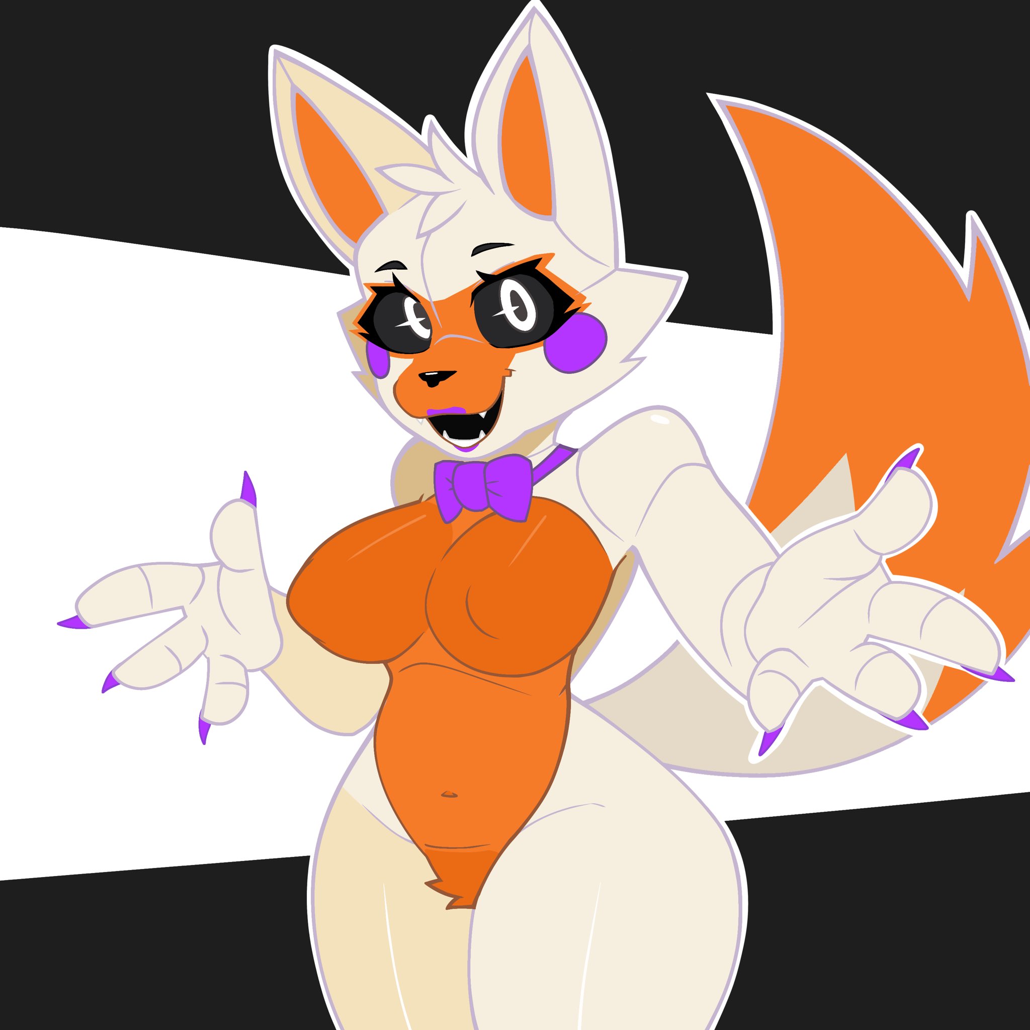 anthro, black sclera, breasts, female, five nights at freddy's, fnaf, lolbit (fnaf), nude female, ryuuuk1, solo, tail
