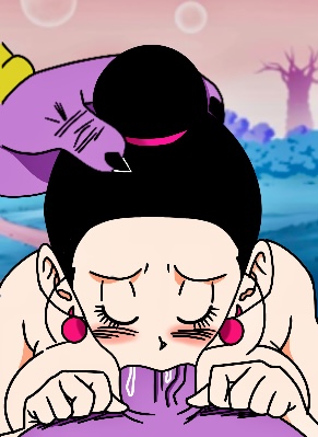 2d, beerus, big penis, black hair, blowjob, cheating, cheating female, cheating wife, chichi, chichi (majin buu saga), closed eyes, dragon ball, dragon ball super, drooling on penis, edit, fellatio, female, full color, hand on head, male, ntr, nude, nude female, oral, penis, purple skin, theonegoy, veiny penis, yamamoto doujin