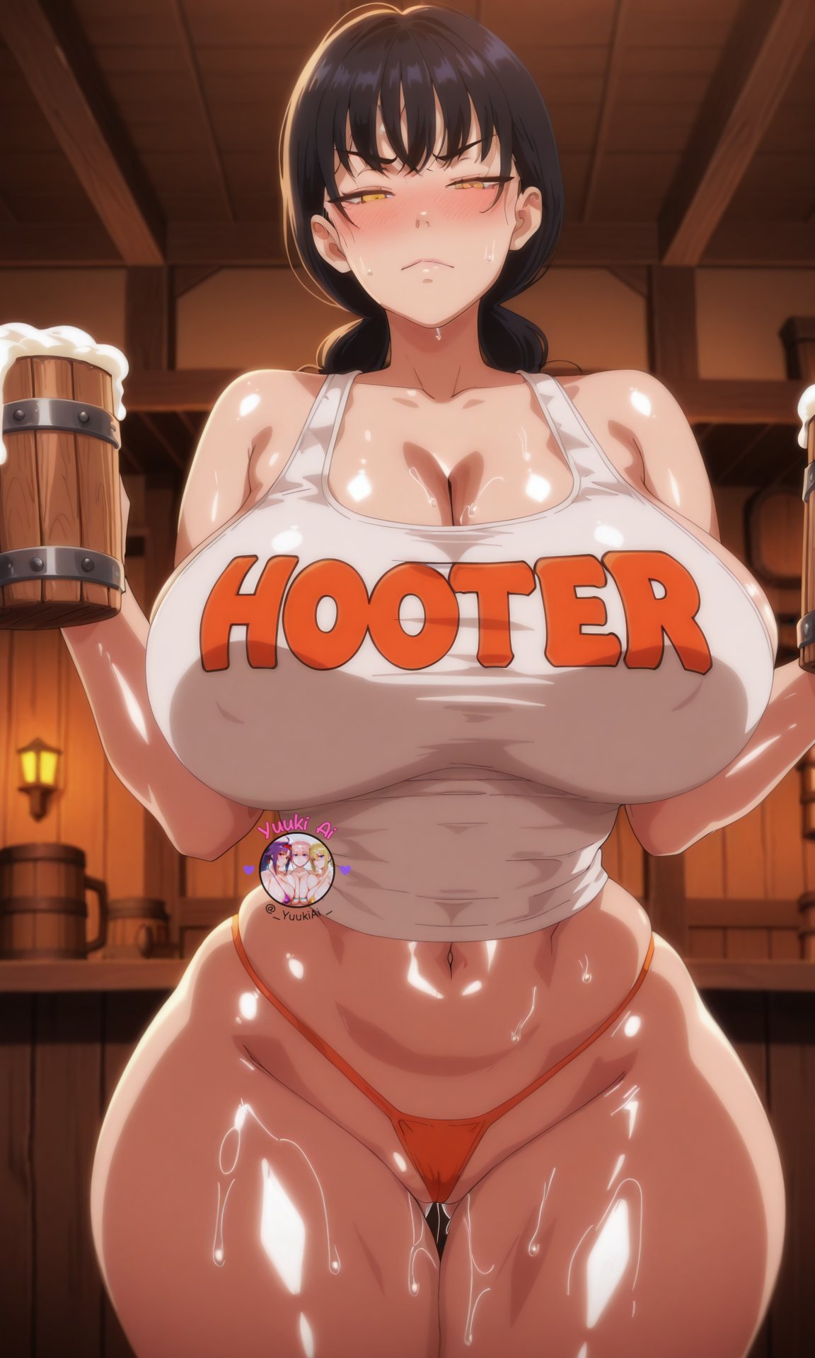 1girls, ai generated, big breasts, breasts, chainsaw man, female, female only, hooters, huge breasts, large breasts, light skin, light-skinned female, looking at viewer, mitaka asa, shiny skin, solo, thick thighs, thighs, wide hips, yuukiai