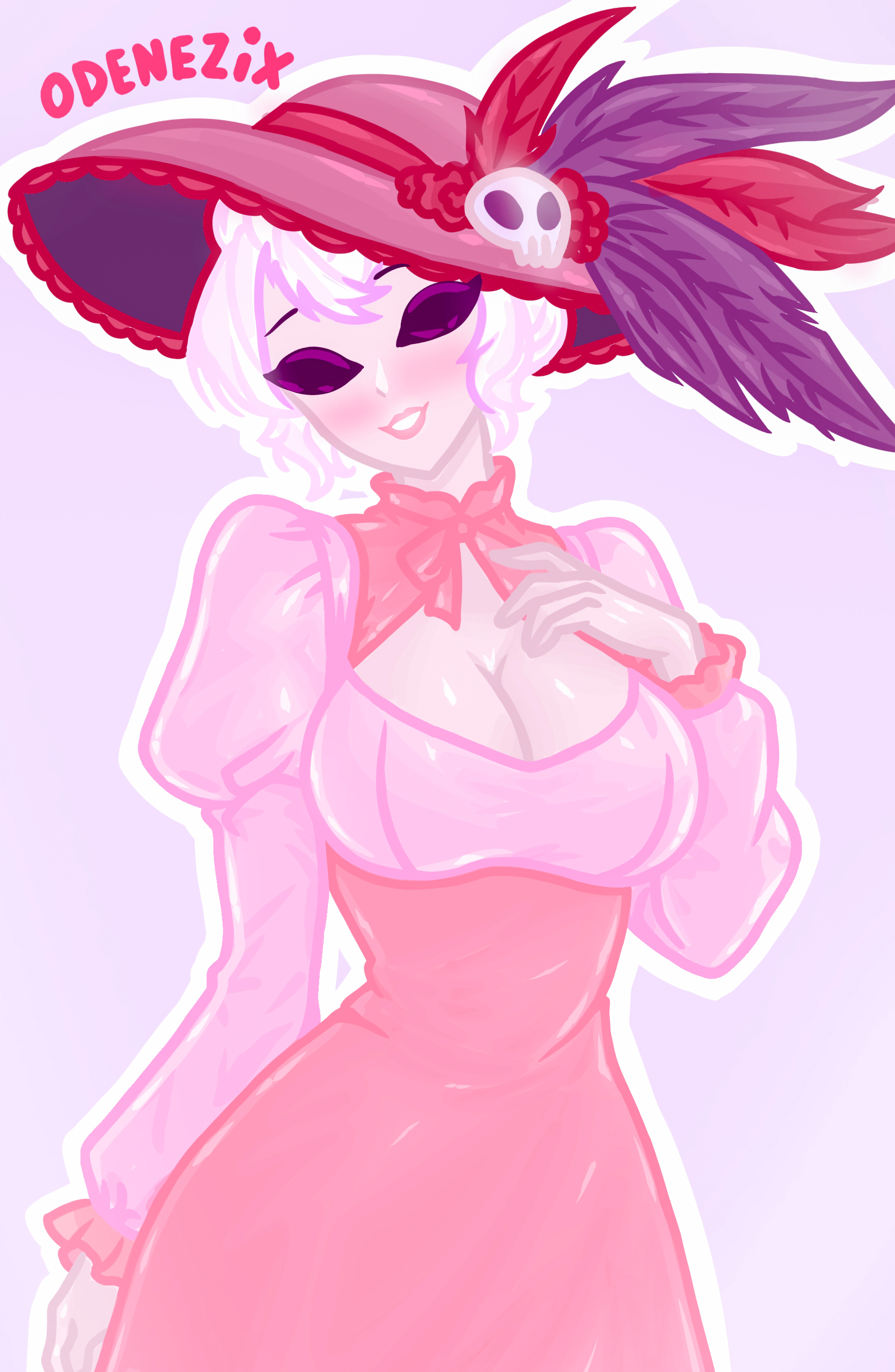 clothing, cute, cute style, dress, female, female focus, hat, hazbin hotel, odenezix, rosie (hazbin hotel), simple background