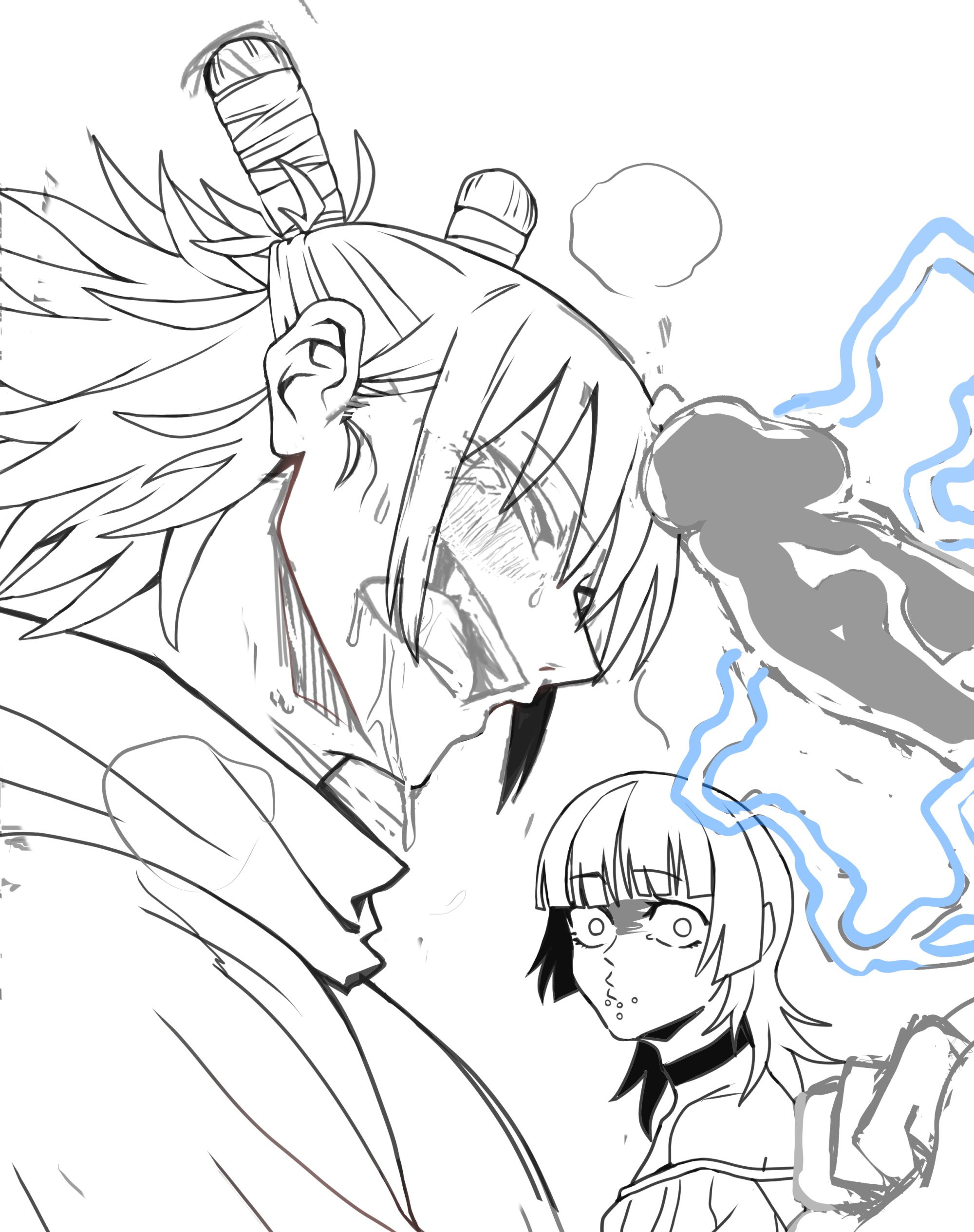2026, 3boys, bare shoulders, blush, choker, clothed, clothing, cock, cock hungry, collar, dick, digital media (artwork), doodle, erect penis, erection, hair, hakari kinji, hi res, horny, horny expression, hoshi kirara, incomplete, jujutsu kaisen, kashimo hajime, looking at penis, male, mappa, penis, qusqnfzks, saliva, saliva drip, simple background, tongue, tongue out, trap, white background, yaoi