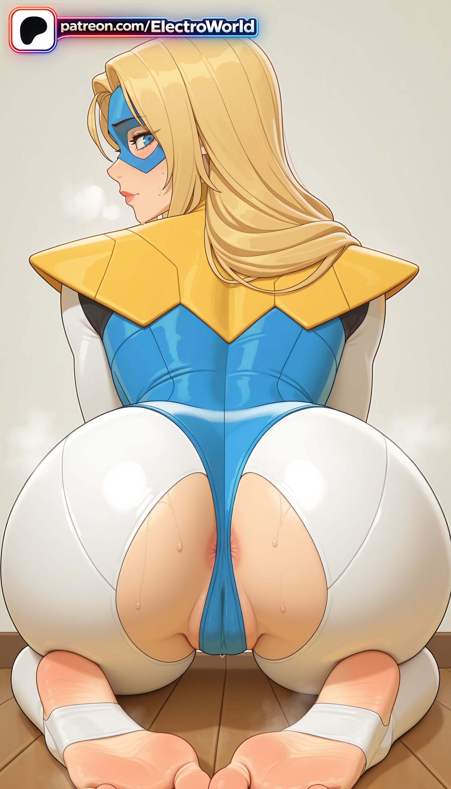 1girls, 2026, ai generated, artist name, ass, ass cutout, ass focus, barefoot, blonde blazer, blonde hair, blue eyes, clothing cutout, crotch cutout, dispatch (game), domino mask, electroworld, feet, feet fetish, female, foot fetish, foot focus, heart cutout, hi res, high quality, high resolution, highres, long hair, mask, patreon, patreon username, smell, soles, solo, stable diffusion, steam, steaming body, stirrup legwear, sweat, toeless legwear, toenail polish, toenails, toes, torn bodysuit, torn clothes, torn legwear, torn leotard, watermark