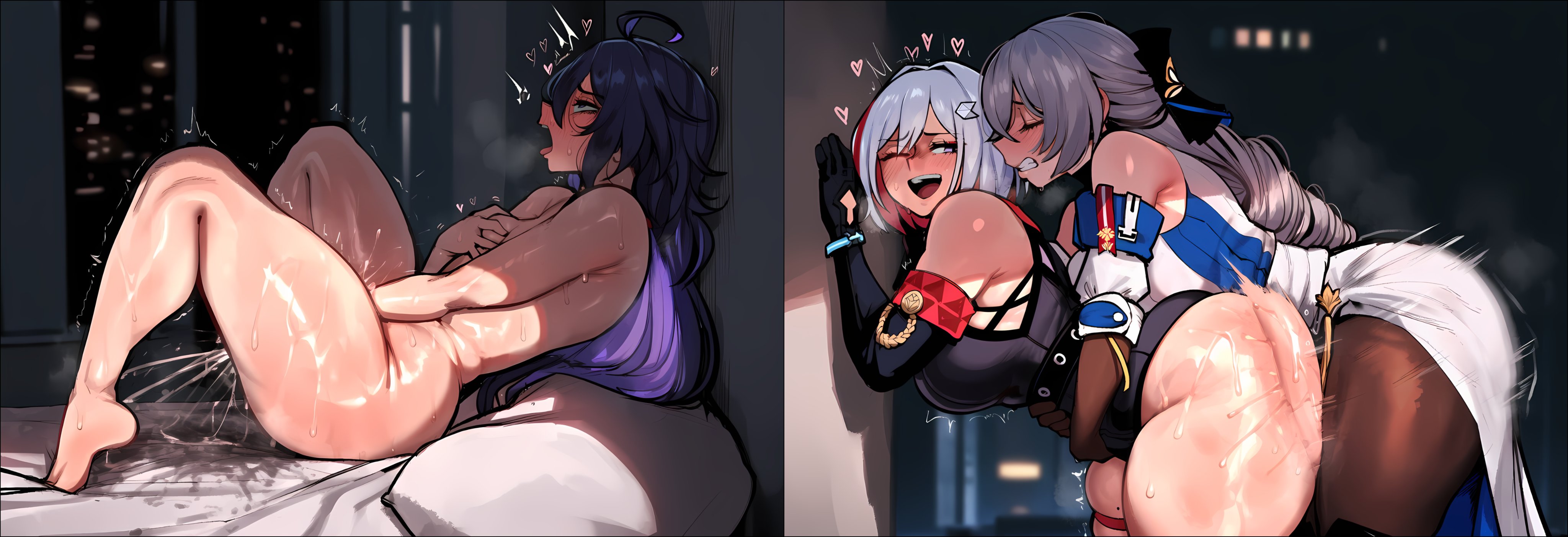 1futa, 2girls, accessory, against wall, ahe gao, ahegao face, ai, ai art, ai generated, bare breasts, bare legs, bare shoulders, bare thighs, barefoot, bed, bed sheet, bedroom, bedroom sex, bedsheets, big ass, big belly, big breasts, big butt, big thighs, blue eyes, blush, bodily fluids, breasts, breath, breath cloud, breathing, breathing heavily, bronya rand, cheating, cheating female, closed eyes, clothed, clothed female, clothed female clothed futa, clothed futa, clothed sex, cum, cumming, cumming from masturbation, curvaceous, curvaceous body, curvaceous female, curvaceous figure, curves, curvy, curvy body, curvy female, curvy figure, curvy futa, curvy hips, curvy thighs, detailed background, excessive genital fluids, excessive pussy juice, excited, excited female, excited futa, fat ass, fat butt, female, female focus, finger fuck, fluids, from behind, from behind position, futa on female, genlation, gloves, grabbing, grabbing from behind, grabbing own breast, grey hair, hair, heart, heart symbol, hearts around head, heavy breathing, honkai (series), honkai: star rail, huge ass, huge breasts, huge butt, huge thighs, hugging, hugging from behind, human, large ass, large breasts, large butt, large thighs, listening through wall, listening to sex, long hair, long sleeves, lost in pleasure, lying, lying on back, lying on bed, masturbating, masturbating female, masturbating while listening, masturbation, motion lines, naked, naked female, night, ntr, on, on bed, one eye closed, open mouth, open smile, purple eyes, purple hair, red strand of hair, ribbon, ribbons, seele (honkai: star rail), sex, sex against wall, sex from behind, small breasts, squirt, stealth sex, steam, steaming body, steamy, steamy ass, steamy breath, straps, sweat, sweatdrop, sweating, sweaty, sweaty ass, sweaty body, sweaty breasts, sweaty butt, thick, thick ass, thick hips, thick legs, thick penis, thick thighs, thighhighs, thighs, topaz (honkai: star rail), two panel image, uncensored, vaginal fluids, vaginal juices, visible breath, voluptuous, voluptuous female, voluptuous futa, wet, wet body, wet pussy, wet skin, white hair, wide hips, wide thighs