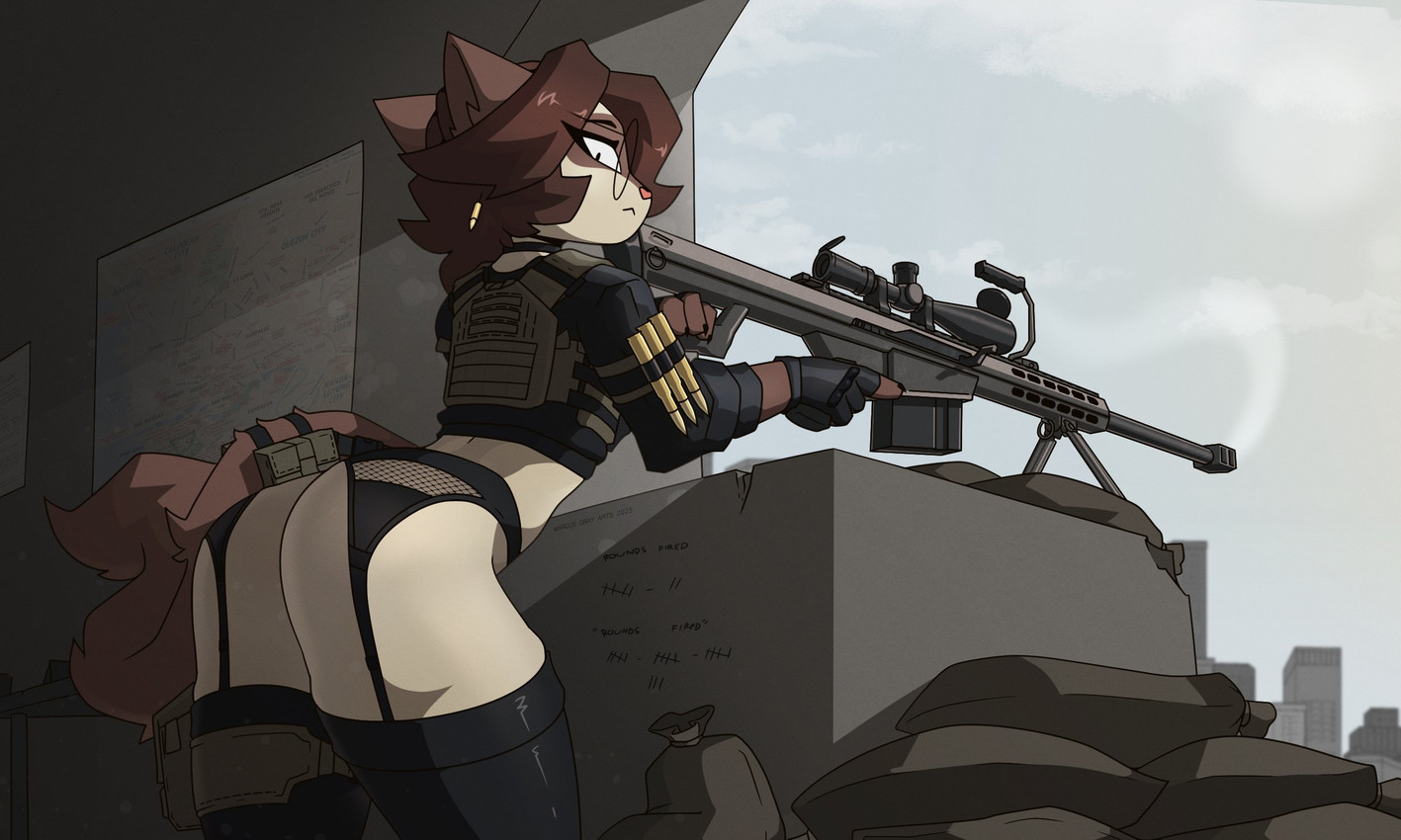 anthro, barrett m82, fio (marcus gray), furry, glasses, gun, marcus gray, round glasses, tagme