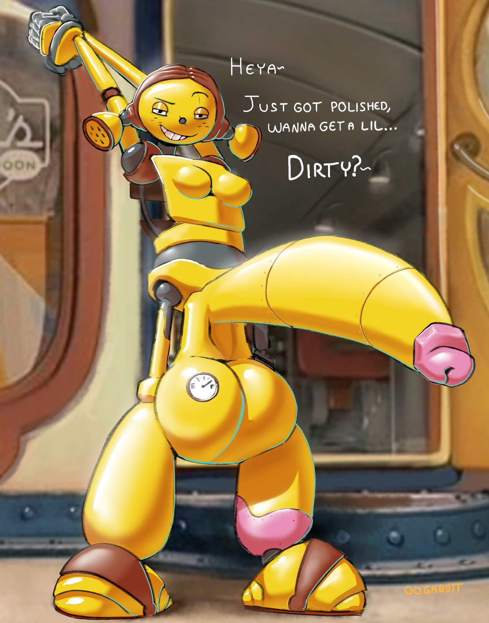 20th century fox, balls, blue sky studios, freckles, full body, futanari, hyper, hyper balls, hyper futa, hyper penis, looking at viewer, nude, nude futa, oogabutt, outdoors, penis, piper pinwheeler, robot, robot futa, robot humanoid, robots (film), solo, solo futa, twintails, yellow body