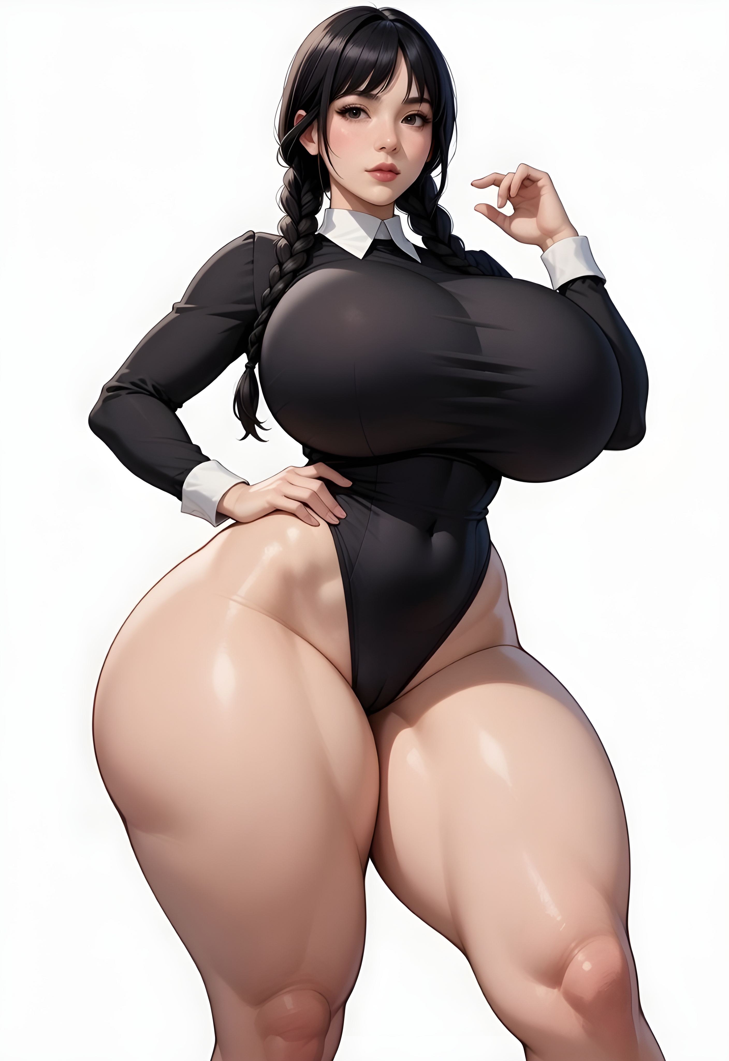 1female, 1girls, ai generated, ass, big ass, big breasts, big butt, brasil louco, breasts, bubble ass, bubble butt, curvaceous, curvy, curvy body, curvy figure, dominant, dominant female, emo, fat ass, female, female only, front view, full body, fully clothed, gothic, gothic girl, huge breasts, large ass, large breasts, looking at viewer, milf body, seducing, seducing viewer, seductive, seductive look, sexy, sexy body, sexy pose, simple background, solo, solo female, solo focus, tagme, the addams family, thick ass, thick body, thick butt, thick thighs, voluptuous, voluptuous body, voluptuous female, wednesday addams, white background