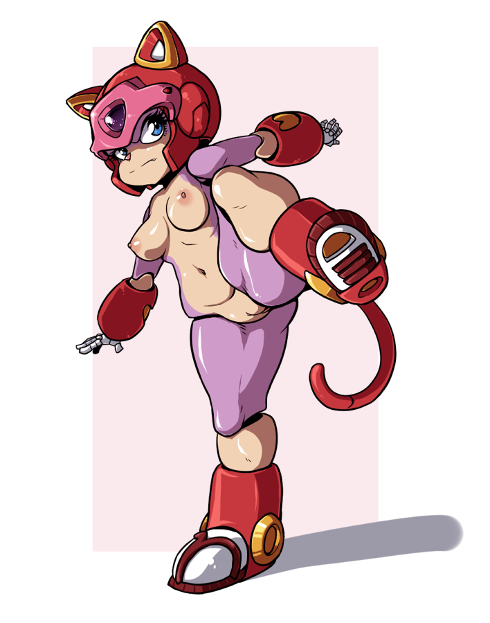 1girls 2012 anthro armor boots breasts curvaceous dante_rain domestic_cat feline female fur furry helmet kemono mammal nipples nude pink_fur polly_esther pussy samurai_pizza_cats solo standing_on_one_leg tagme tail