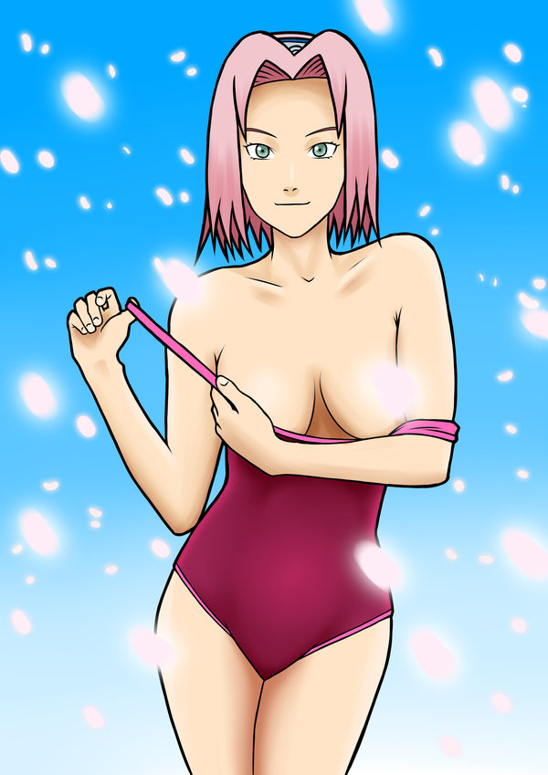 convenient_censoring female female_only human naruto rennis05 sakura_haruno solo swimsuit topless