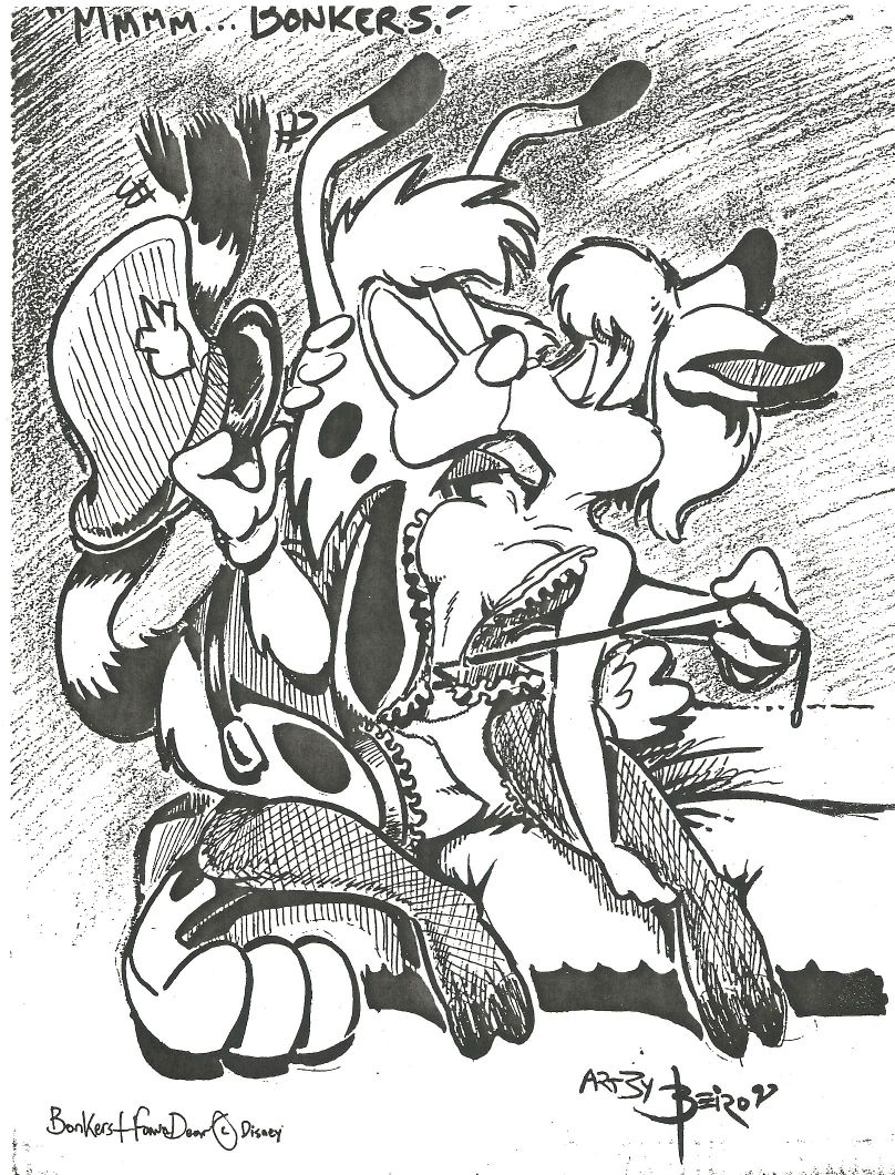 anthro beiro bonkers bonkers_d._bobcat disney disney_channel fawn_deer monochrome tagme