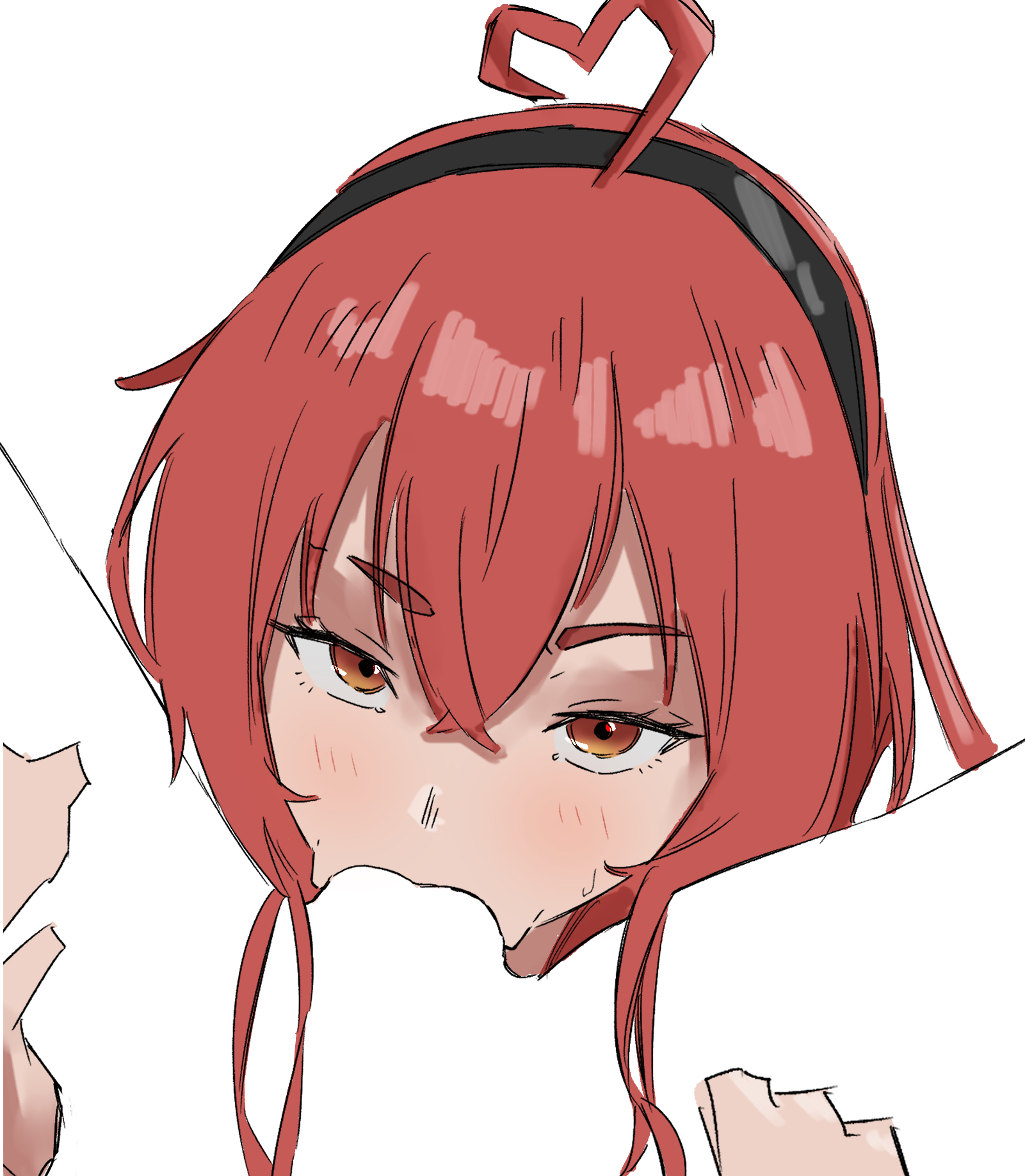1boy, 1girls, bb9g3vc7kp3721, blowjob, blush, eris greyrat, fellatio, female, hands, looking at viewer, male, mushoku tensei, oral, penis, red eyes, red hair