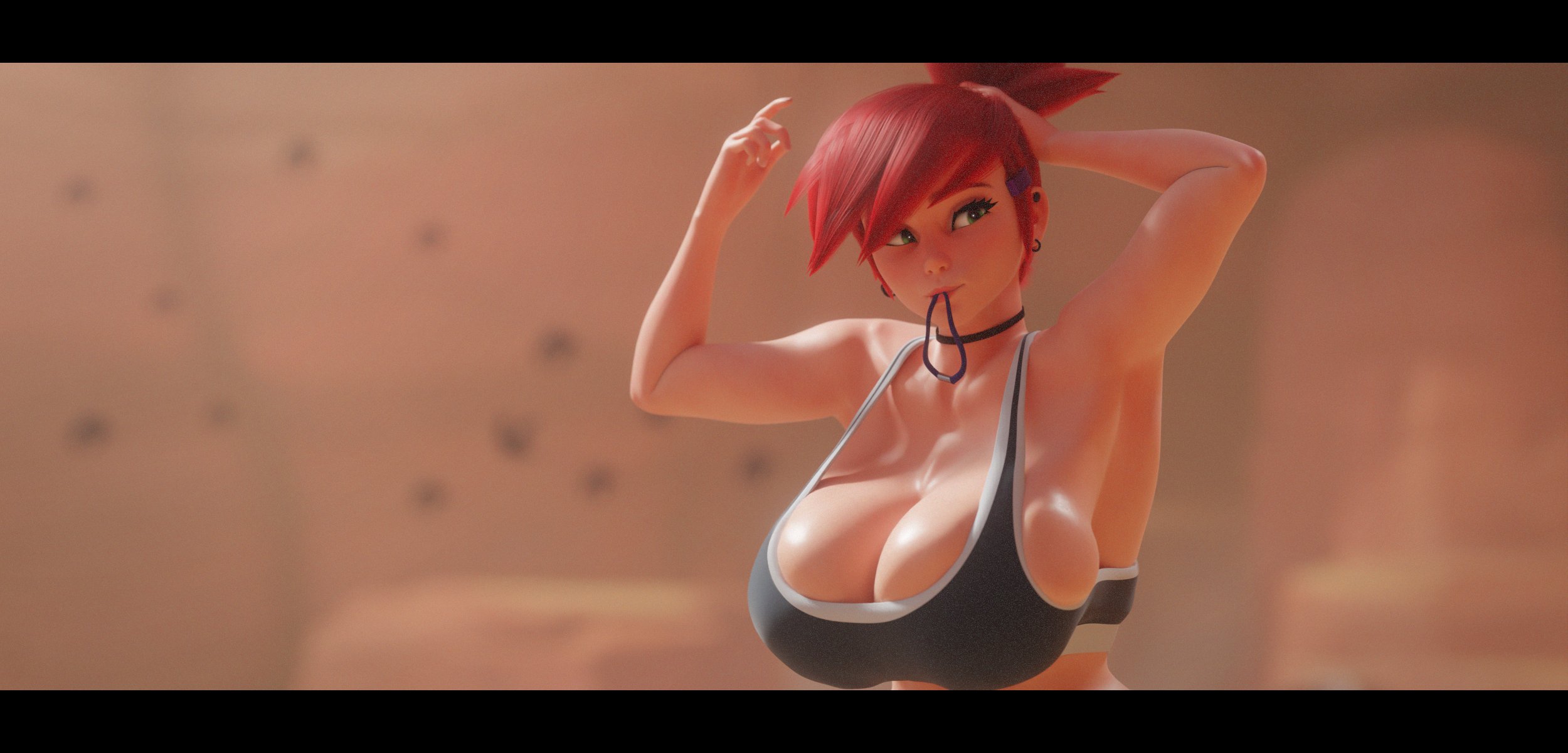 1girls, 3d, 3d (artwork), big boobs, big breasts, boobs, bottopbot2, breasts, cartoon network, cleavage, clothed, clothed female, female, female focus, female only, foster's home for imaginary friends, frankie foster, green eyes, green eyes female, highres, huge breasts, large boobs, large breasts, light skin, light-skinned female, redhead, redhead female, redheaded female, scrag boy (model), scrag frankie, solo, solo female, solo focus, sports bra, sportswear