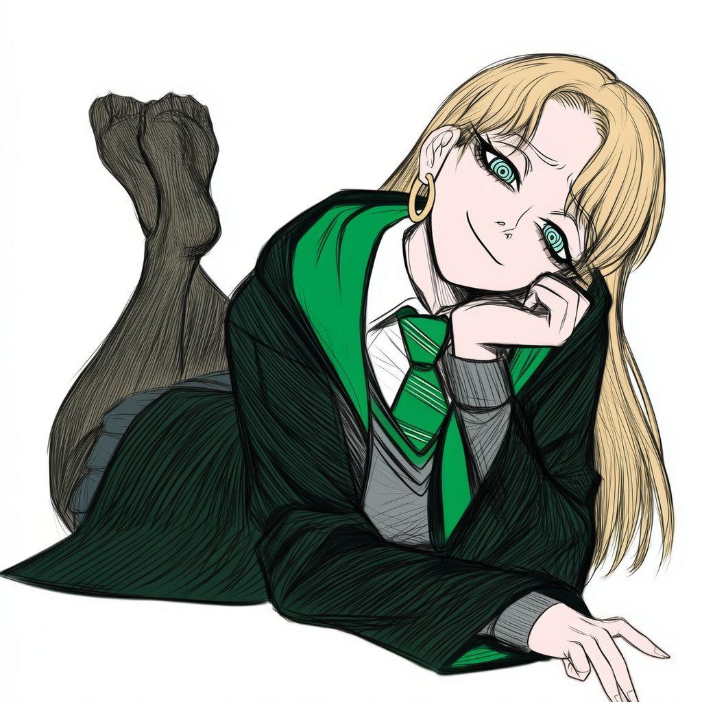 1girls, blonde hair, draco malfoy, draco malfoy (redteneri), earrings, feet, green eyes, harry potter, pantyhose, rule 63