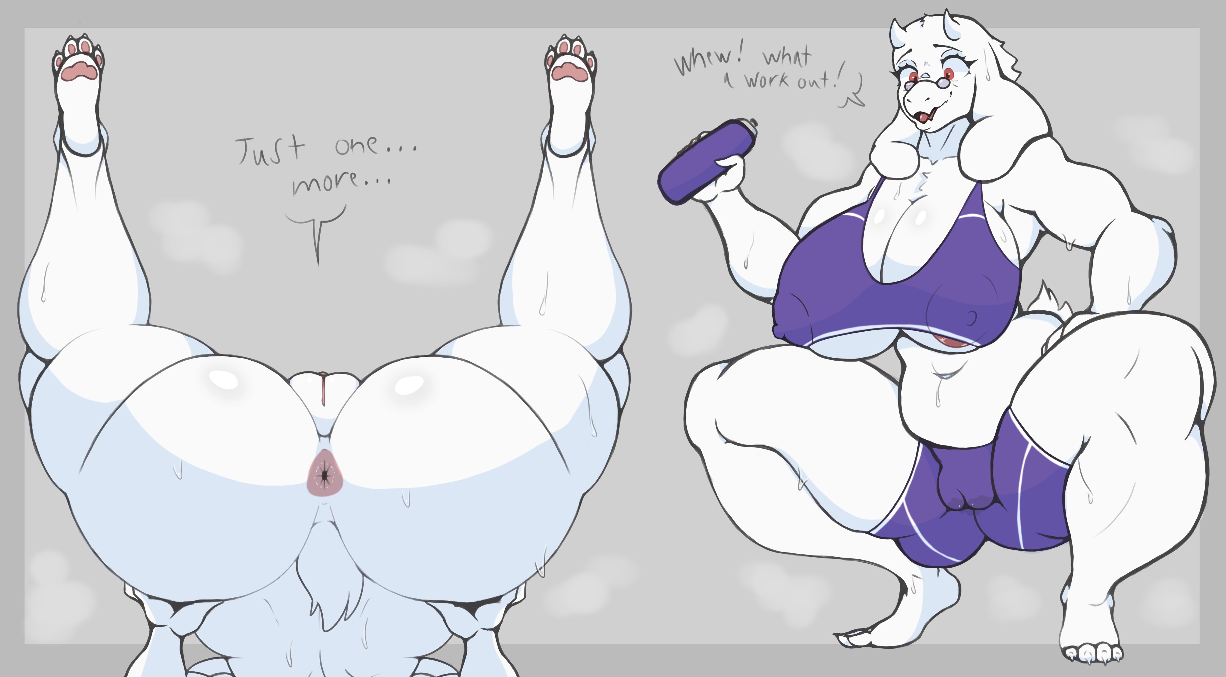 1girls, amadchief, anthro, big ass, big breasts, dat ass, huge ass, huge breasts, large ass, large breasts, milf, older female, thick ass, thick thighs, toriel, undertale, workout clothes